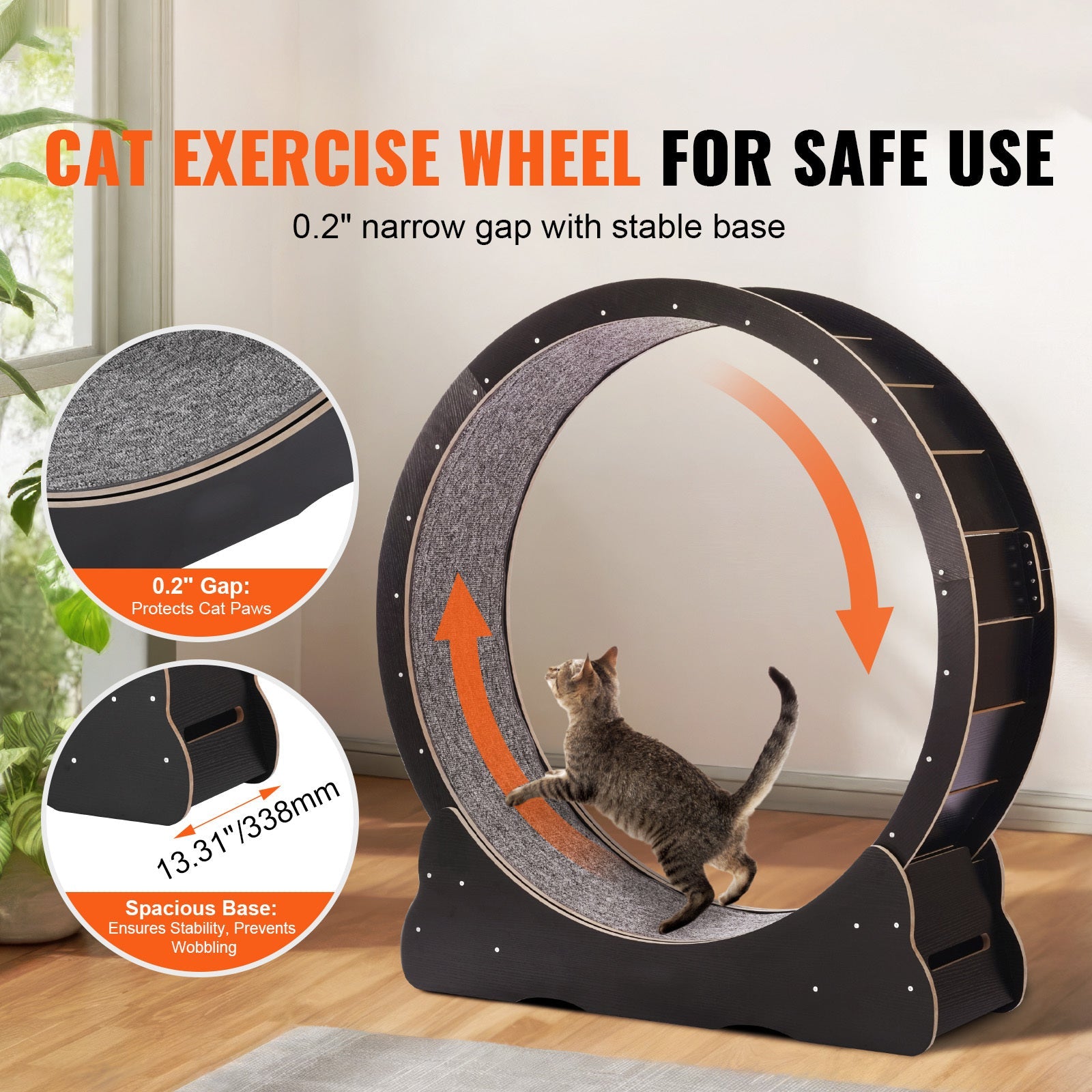 43.3" Large Cat Exercise Wheel — Silent Indoor Treadmill for Cats