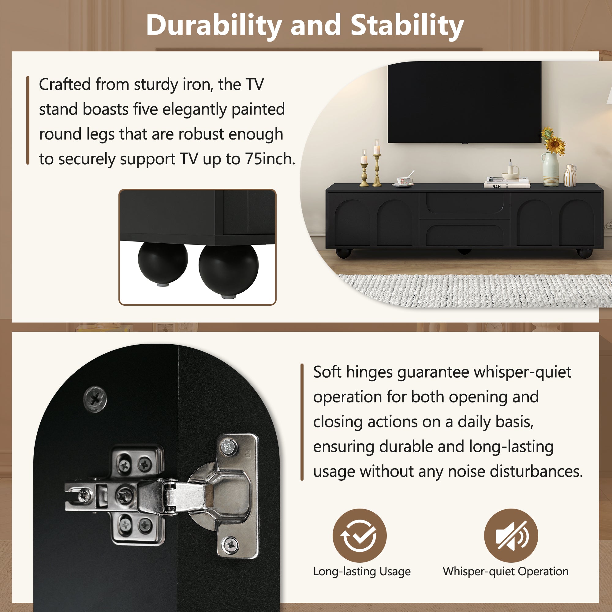 Push-to-open rebound drawer on black media console