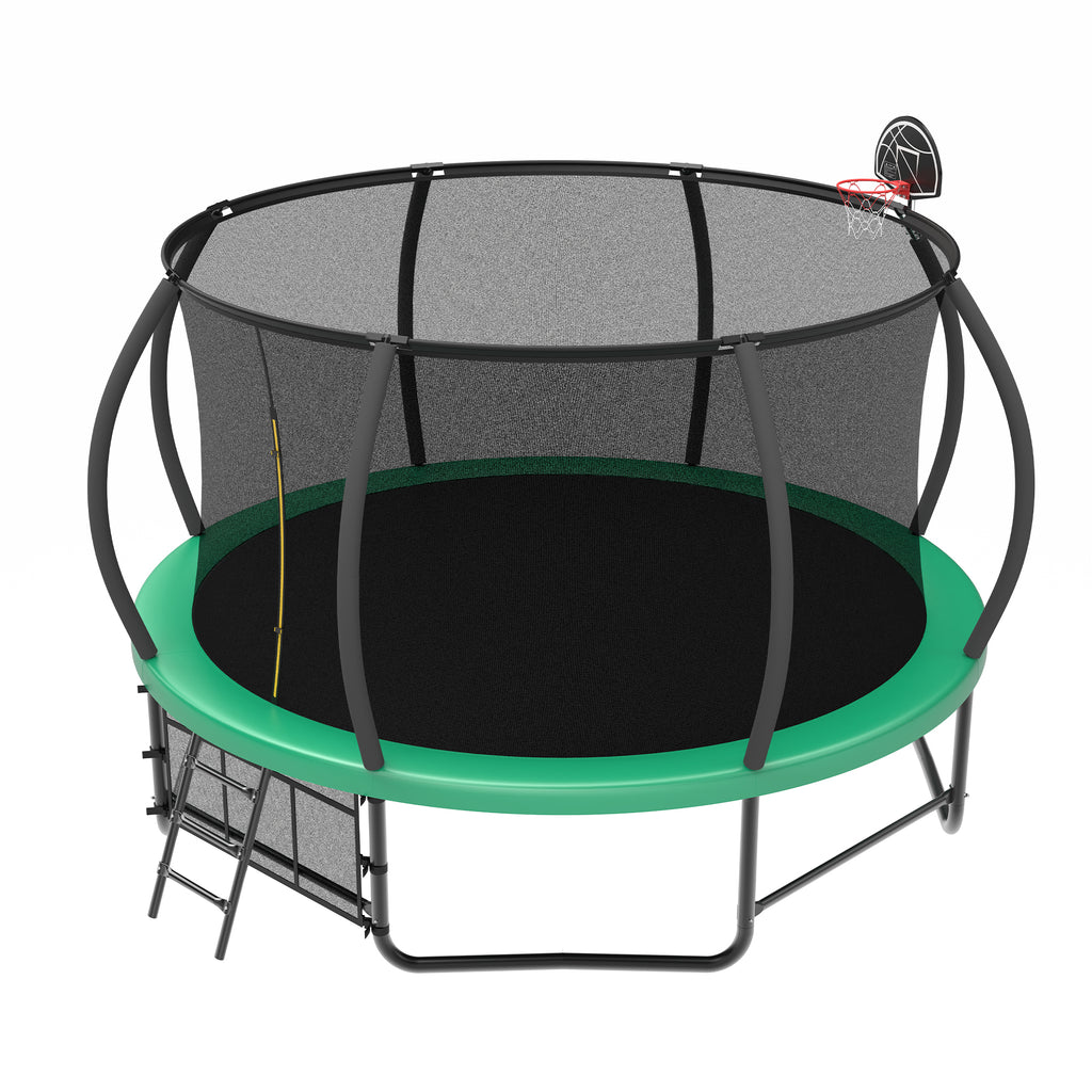14 ft green trampoline with 3-step galvanized steel ladder