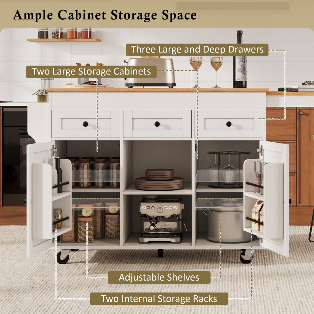 K&K 85.5' Kitchen Island with Extendable Dining Table, Kitchen Storage Table with 3 Side Open Shelves, Rolling Kitchen Island with Power Outlet, 3 Drawers, 2 Doors, for Kitchen, Dining Room, Black