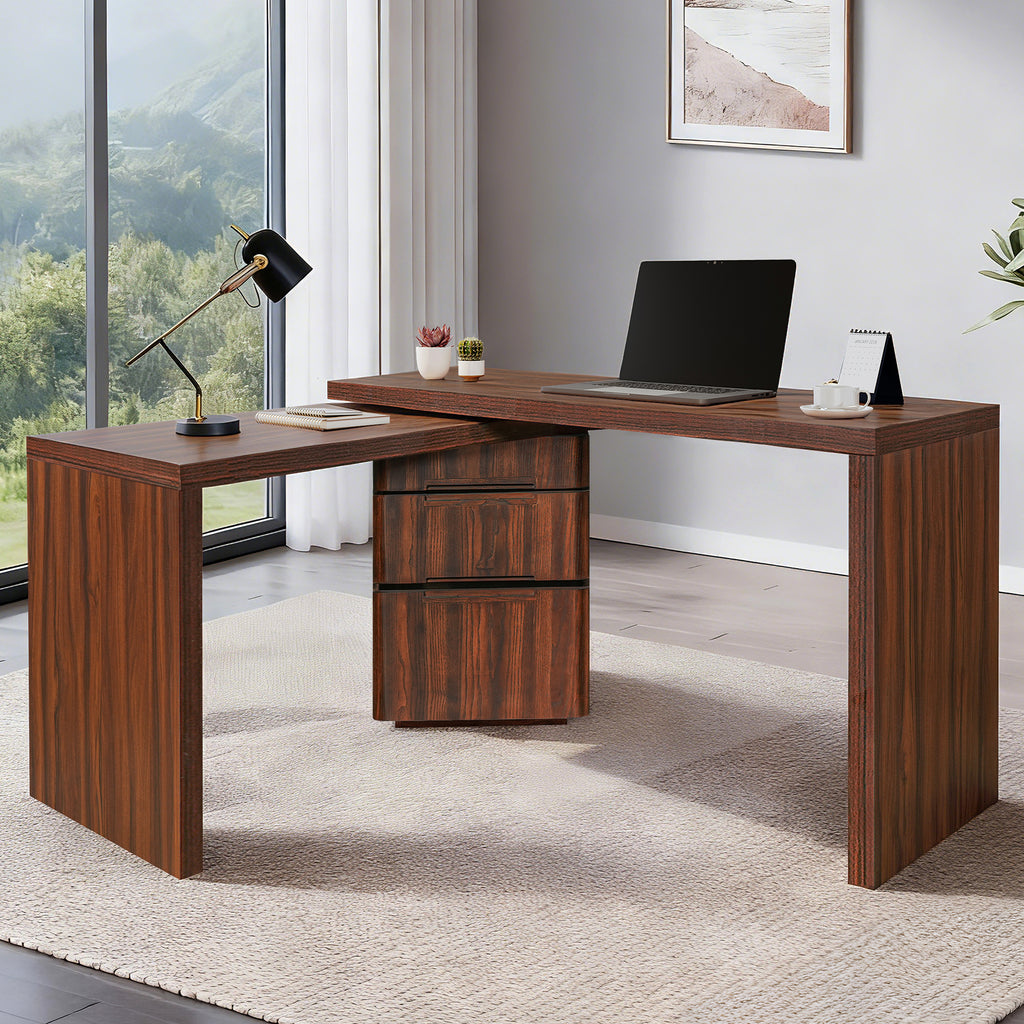 Walnut veneer MDF desktop surface close-up