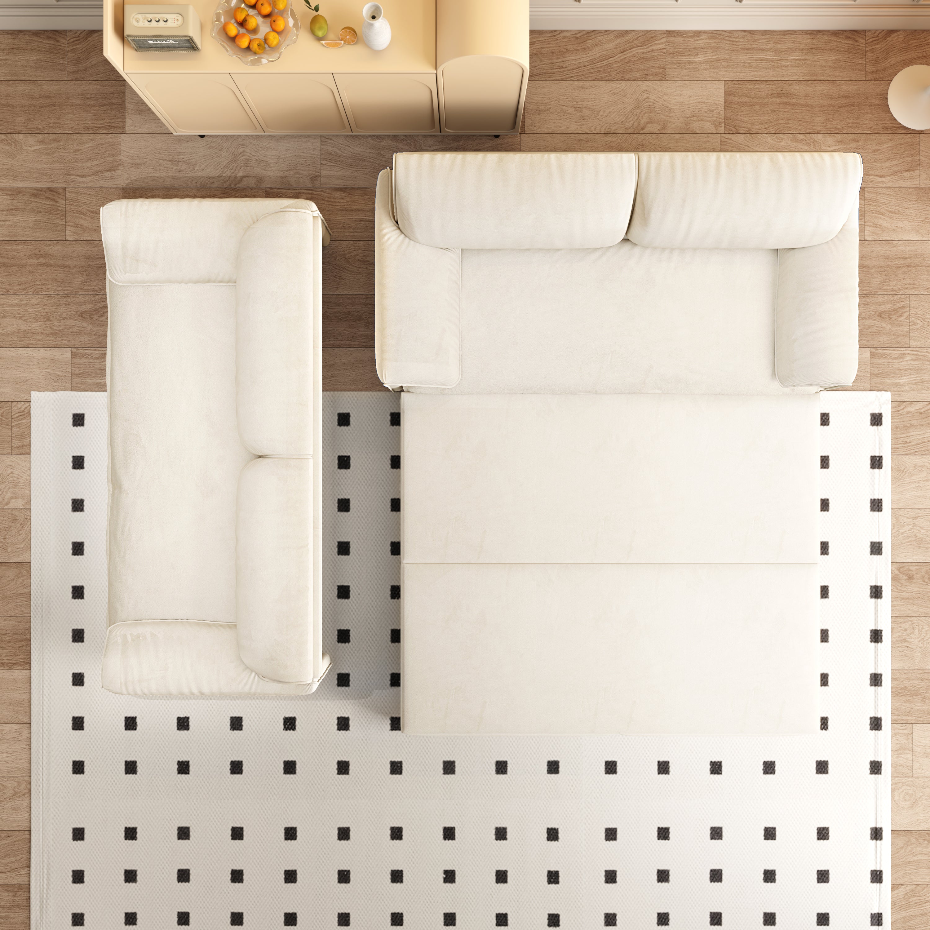 Two-seat velvet loveseat side profile