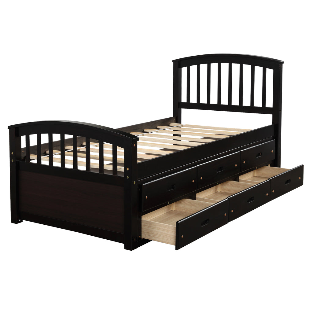 Twin platform storage bed drawer configuration options