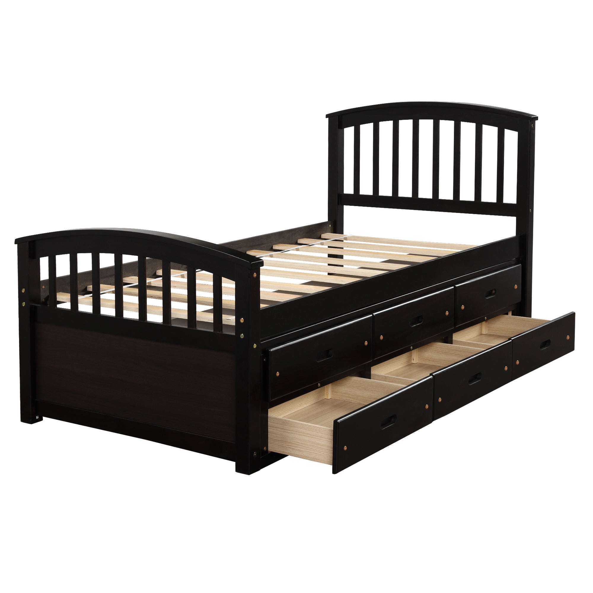 Twin platform storage bed drawer configuration options