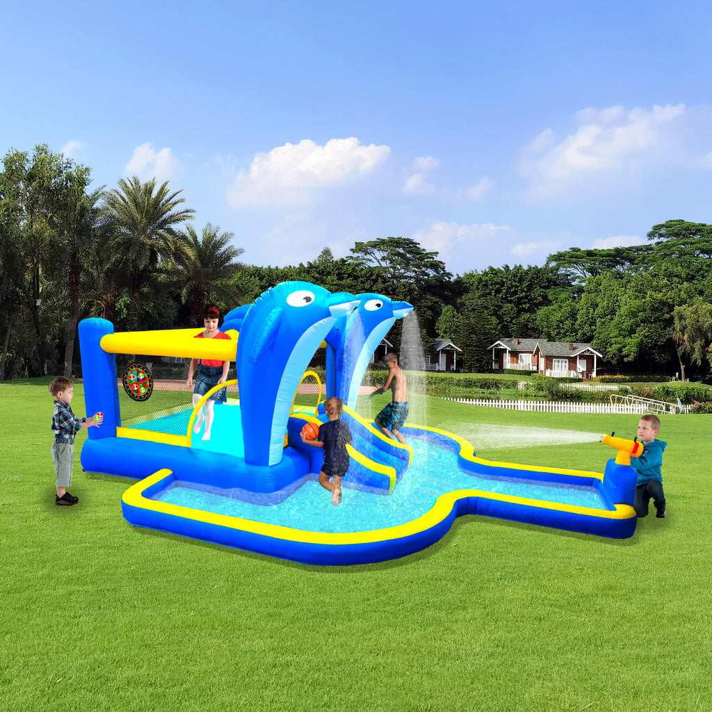 8-in-1 inflatable play center with air blower setup