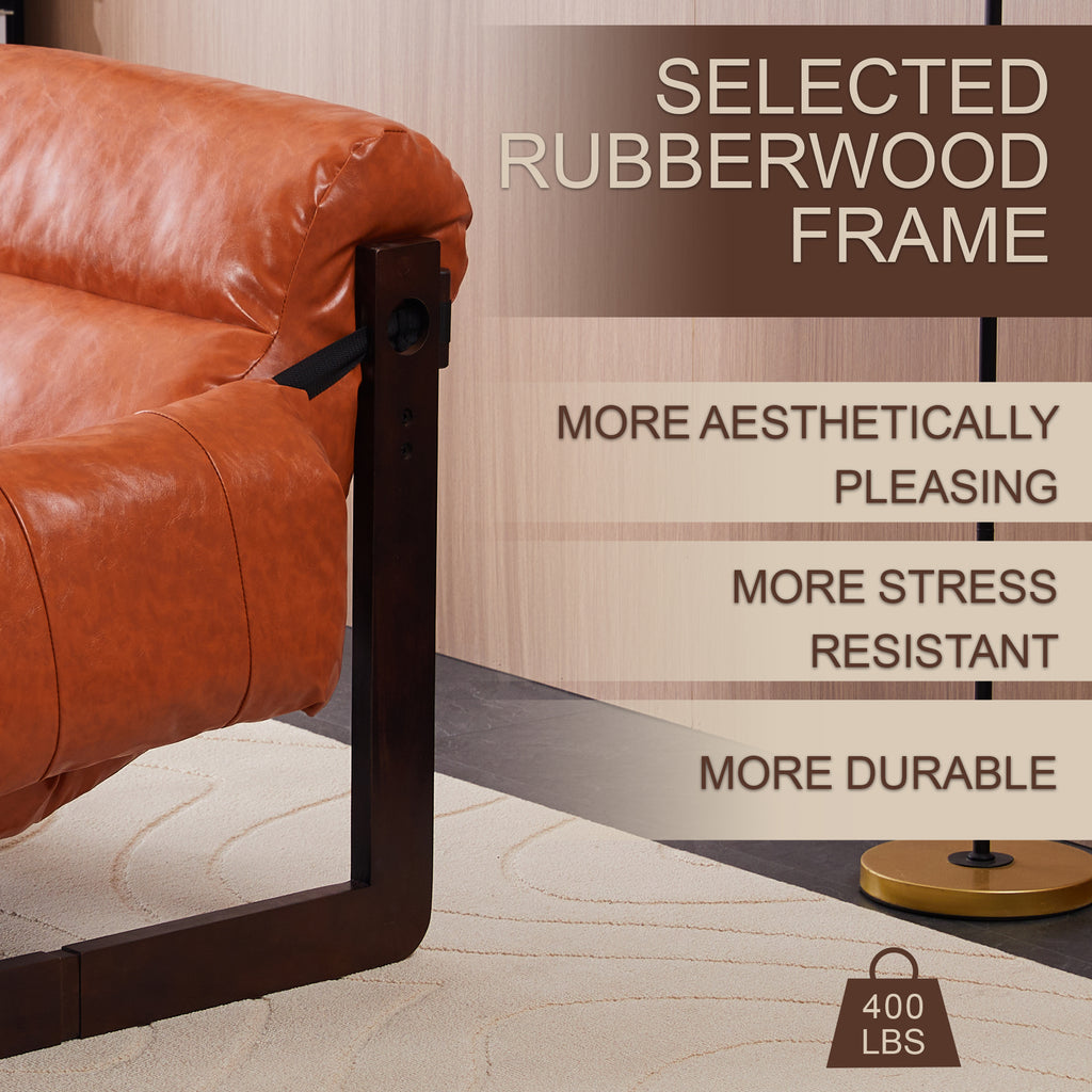 Vintage-style orange leather accent chair with removable armrests