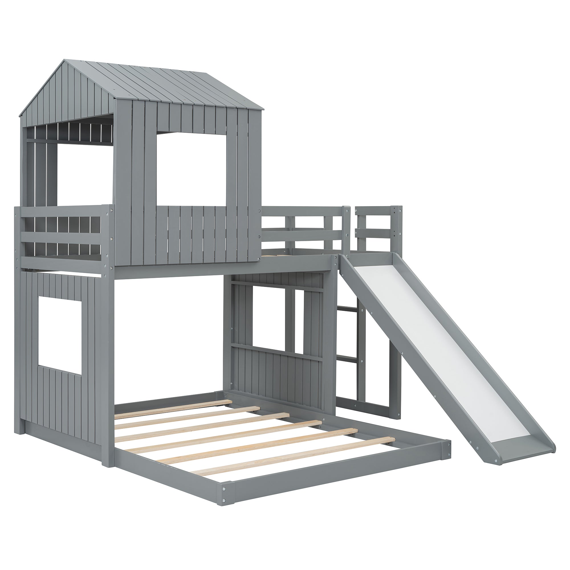 Twin over full playhouse bunk bed lower full bunk interior