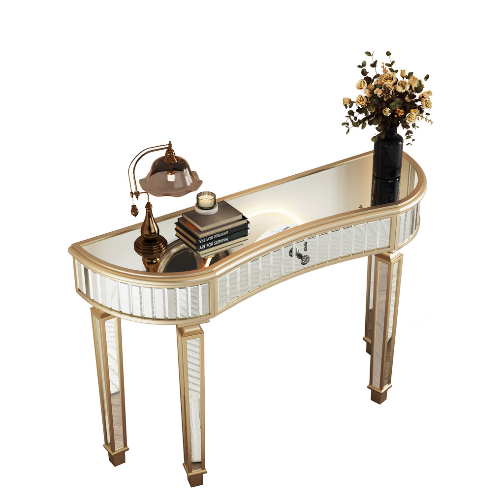 Fluted glass mirrored tabletop console table top view