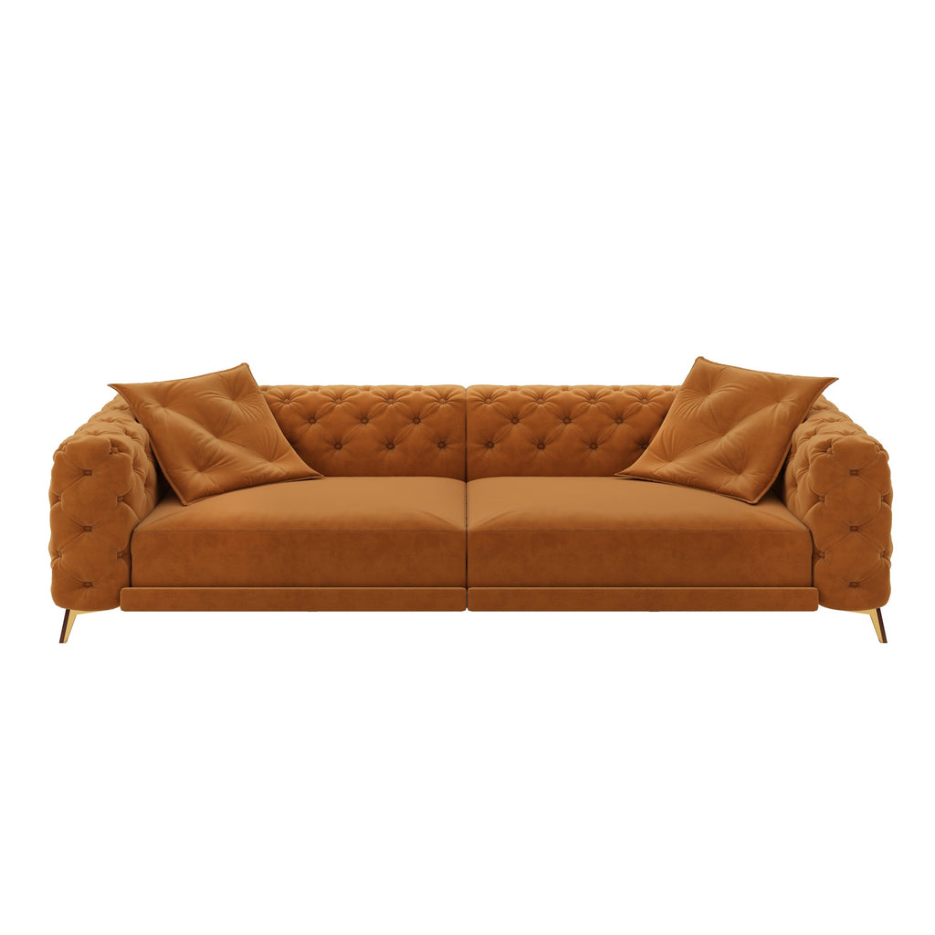 97.7' 3-in-1 Convertible Sleeper Sofa, 28.4' Deep Seat Pull Out Sofa Bed,Button Tufted Modern Sofa, 4-Seater Couch with Movable Ottoman for Apartment, Office, Bedroom,Beige/White