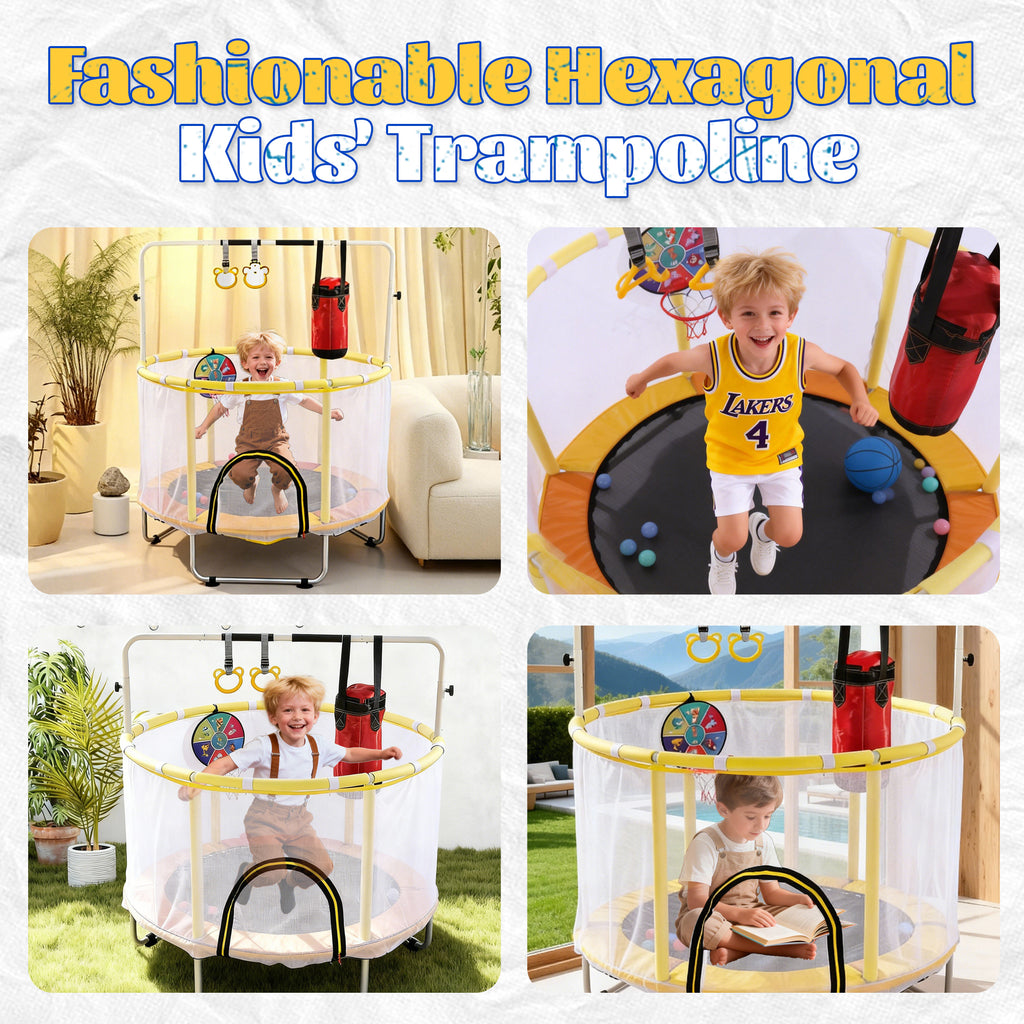 Indoor outdoor orange-yellow kids mini trampoline side view