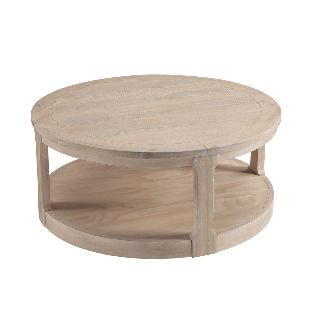 40-Inch Round 2-Tier Coffee Table — Rustic Wooden Center Table with Wheels