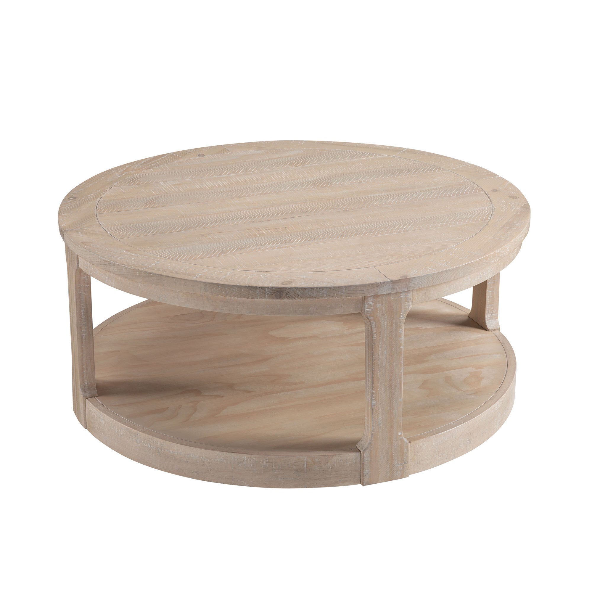 40-Inch Round 2-Tier Coffee Table — Rustic Wooden Center Table with Wheels
