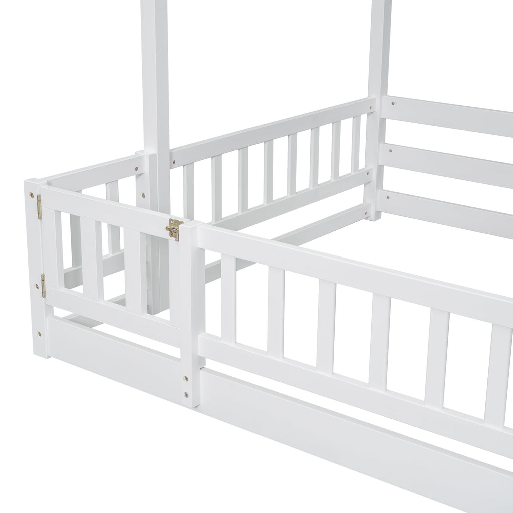 Twin Over Full Bunk Bed with Slide, Storage Staircase, Pine Solid Wooden Bunk Bed with Safety Guardrails ,Grey (Old Sku W504S00184)