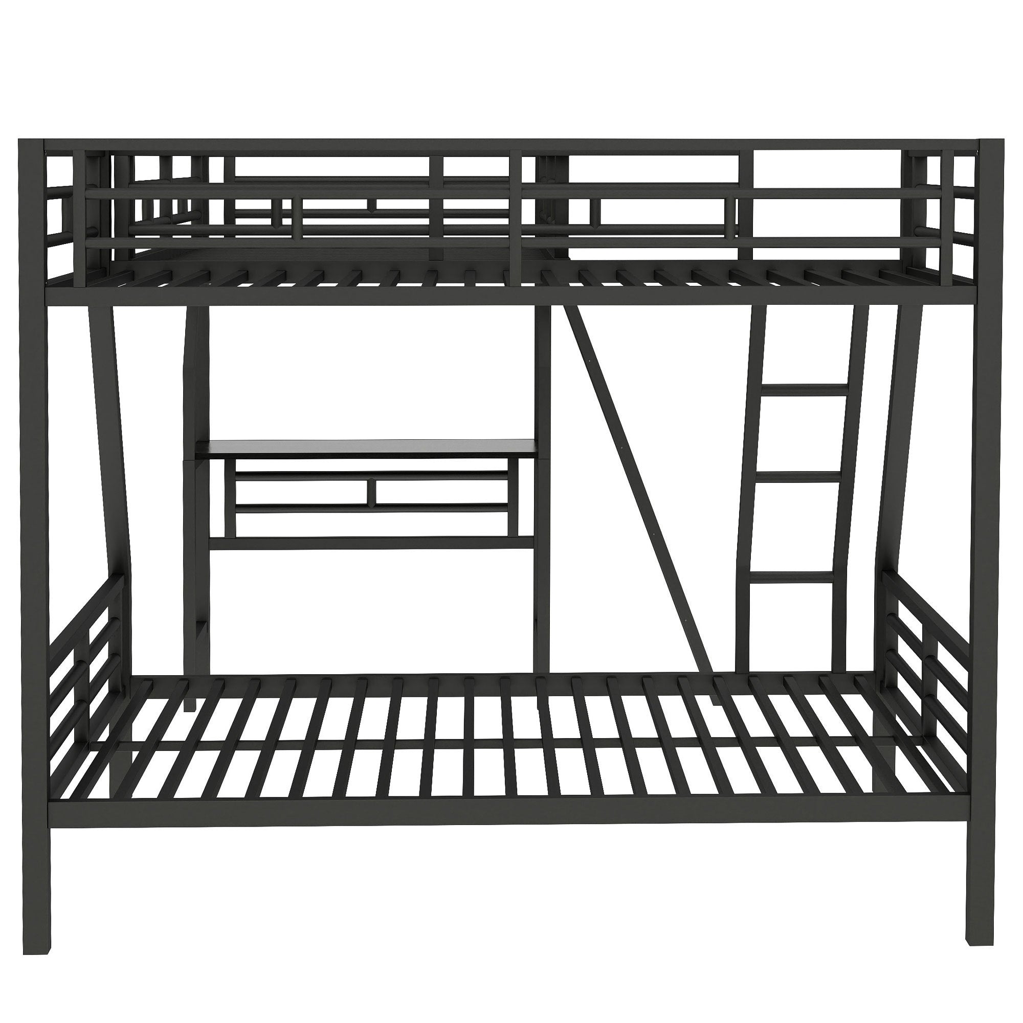Twin loft bunk bed with built-in desk and ladder — side view