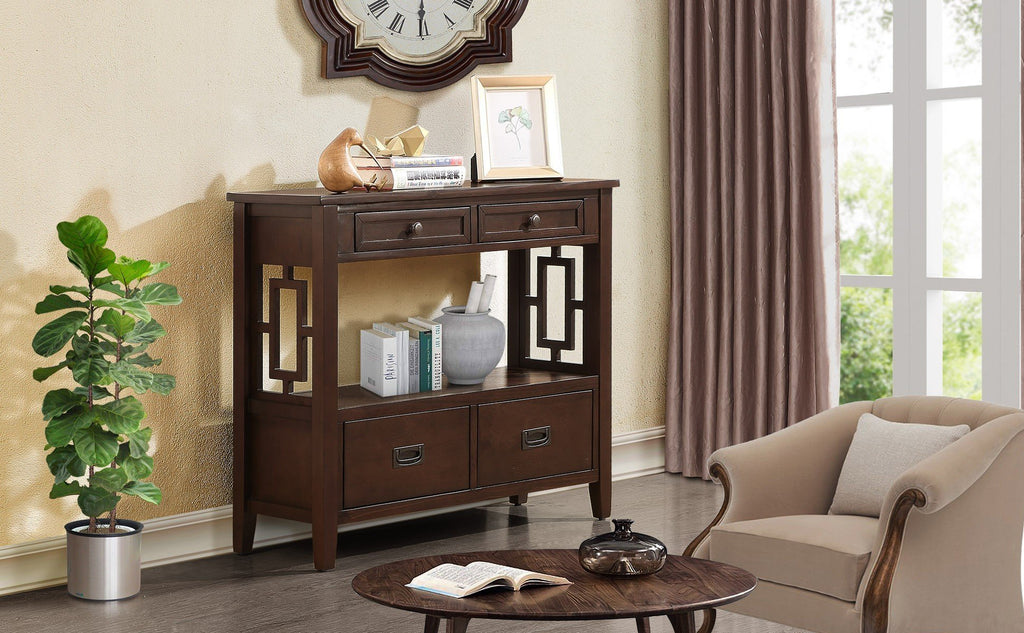 Four-drawer console table light espresso side profile