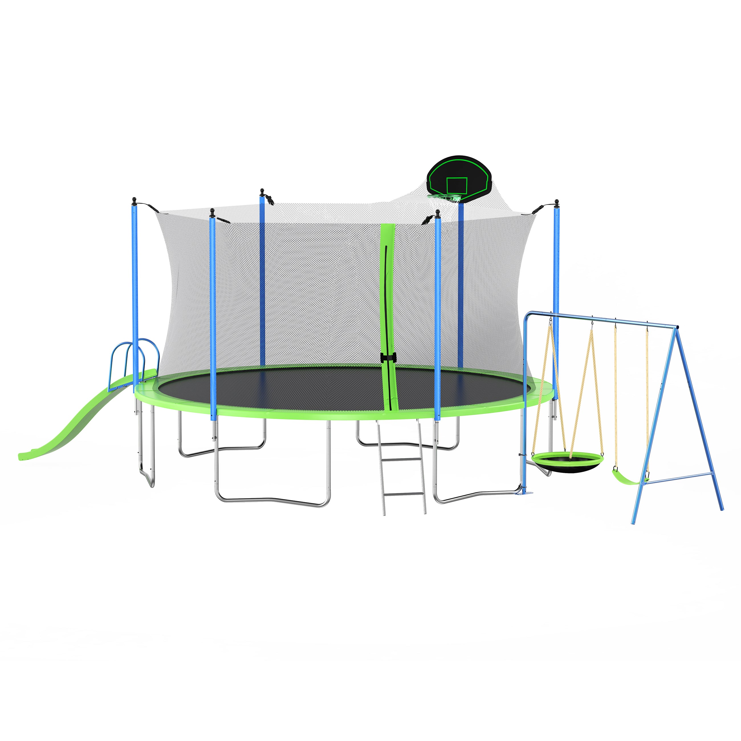Basketball backboard with triangle net on trampoline enclosure