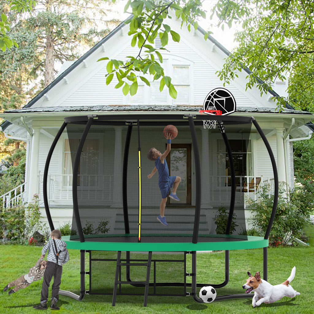 Green trampoline 3-compartment storage bag detail