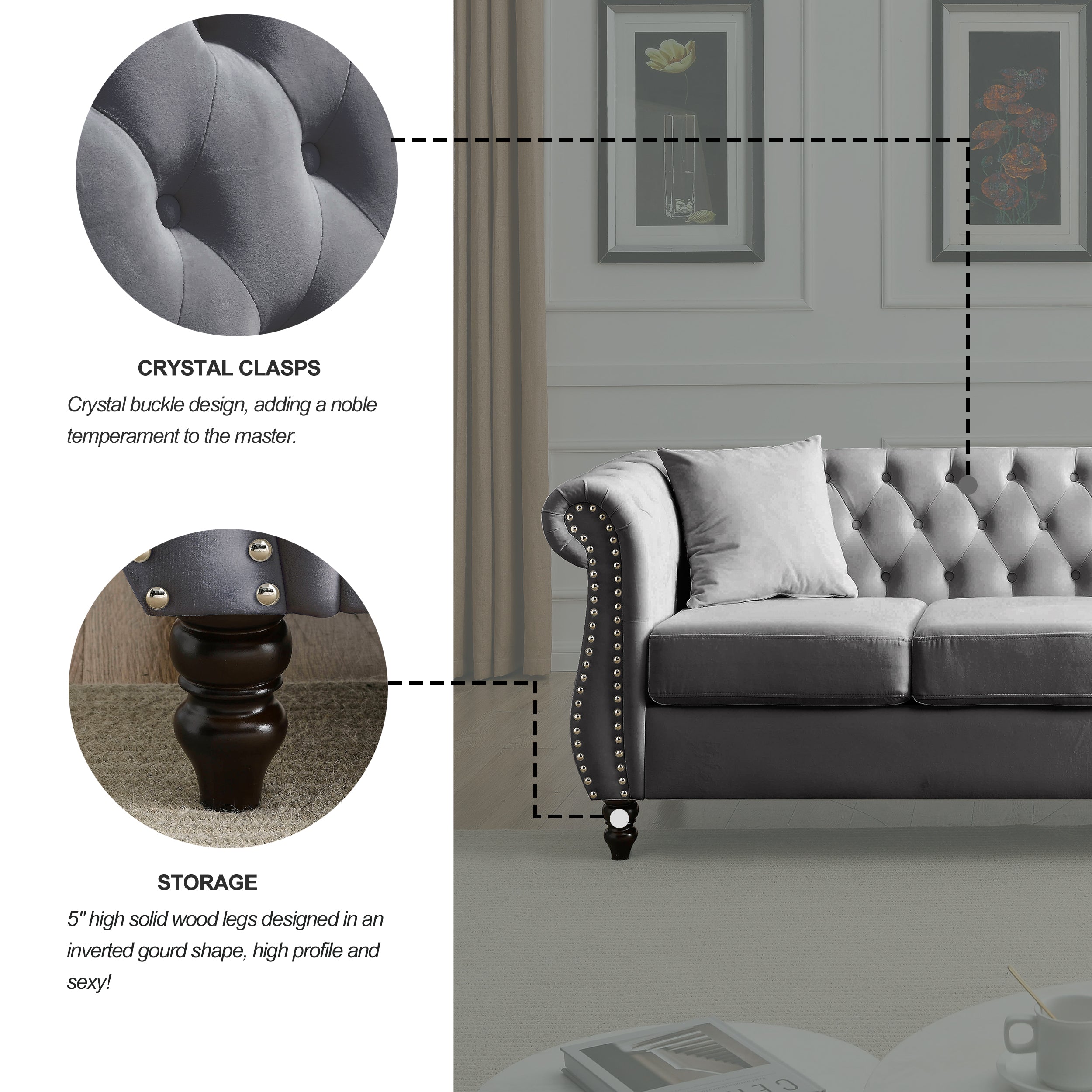 Grey velvet upholstery texture close-up
