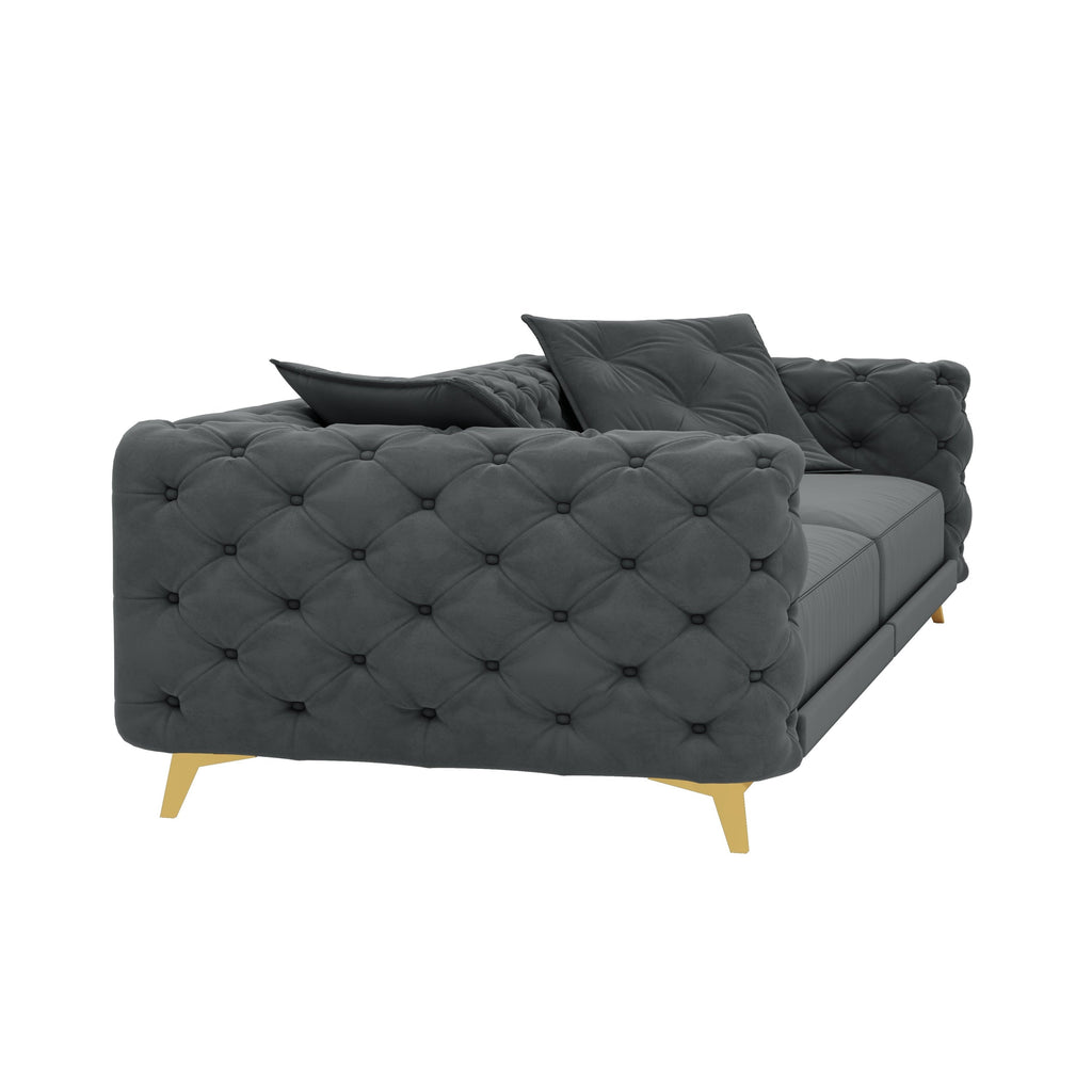 97.7' 3-in-1 Convertible Sleeper Sofa, 28.4' Deep Seat Pull Out Sofa Bed,Button Tufted Modern Sofa, 4-Seater Couch with Movable Ottoman for Apartment, Office, Bedroom,Beige/White
