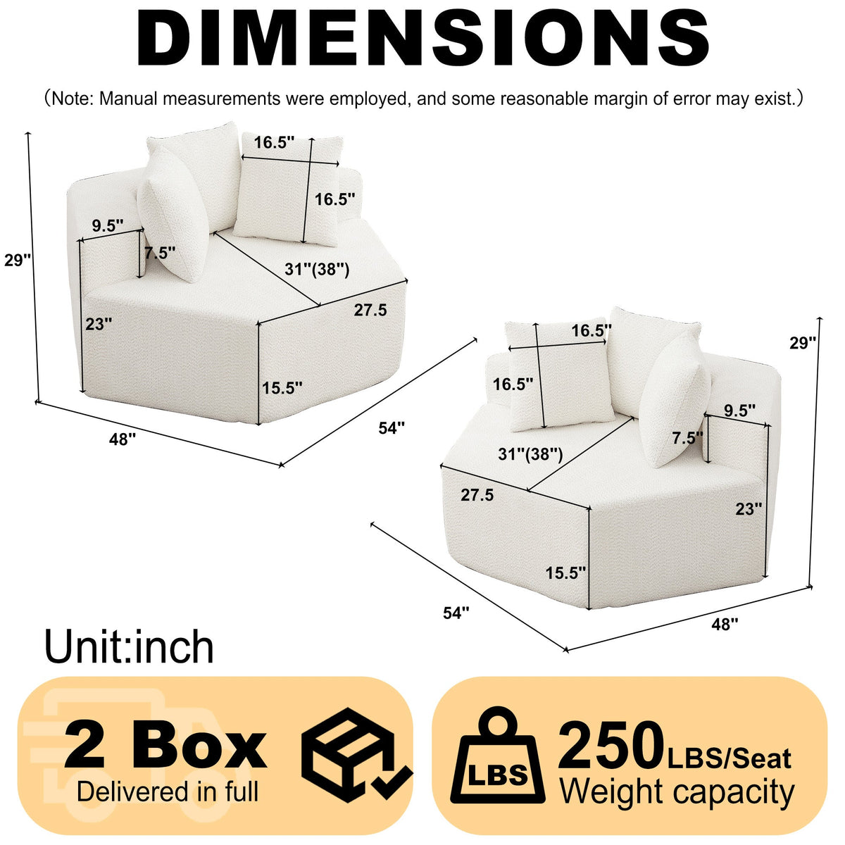 54-inch Modern-style hexagonal single lounge chair, featuring versatile arrangements and a modular design; this chenille-upholstered sofa is ideal for lounges, game rooms, living rooms, and bedrooms.