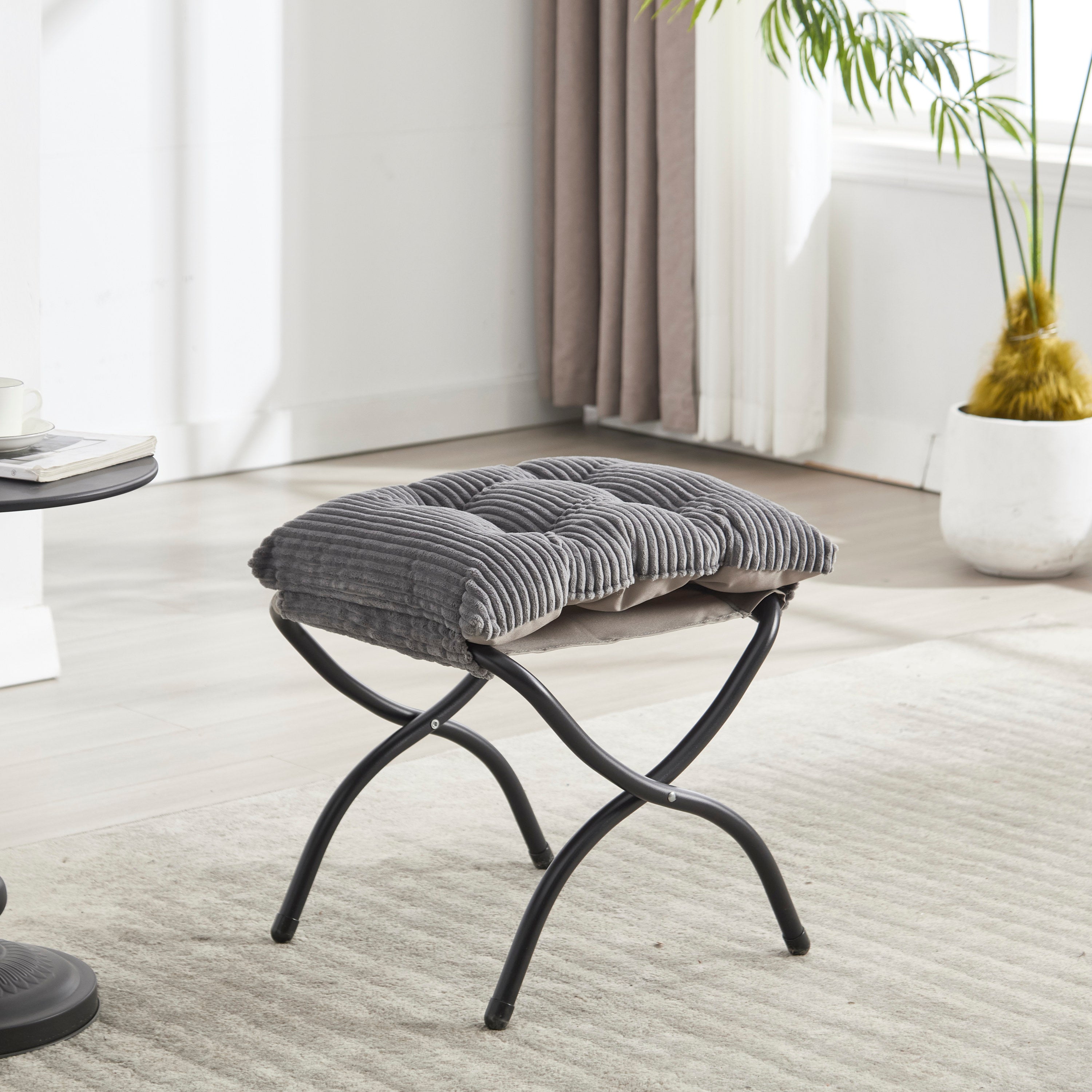 Gray foldable ottoman with lazy lounge chair