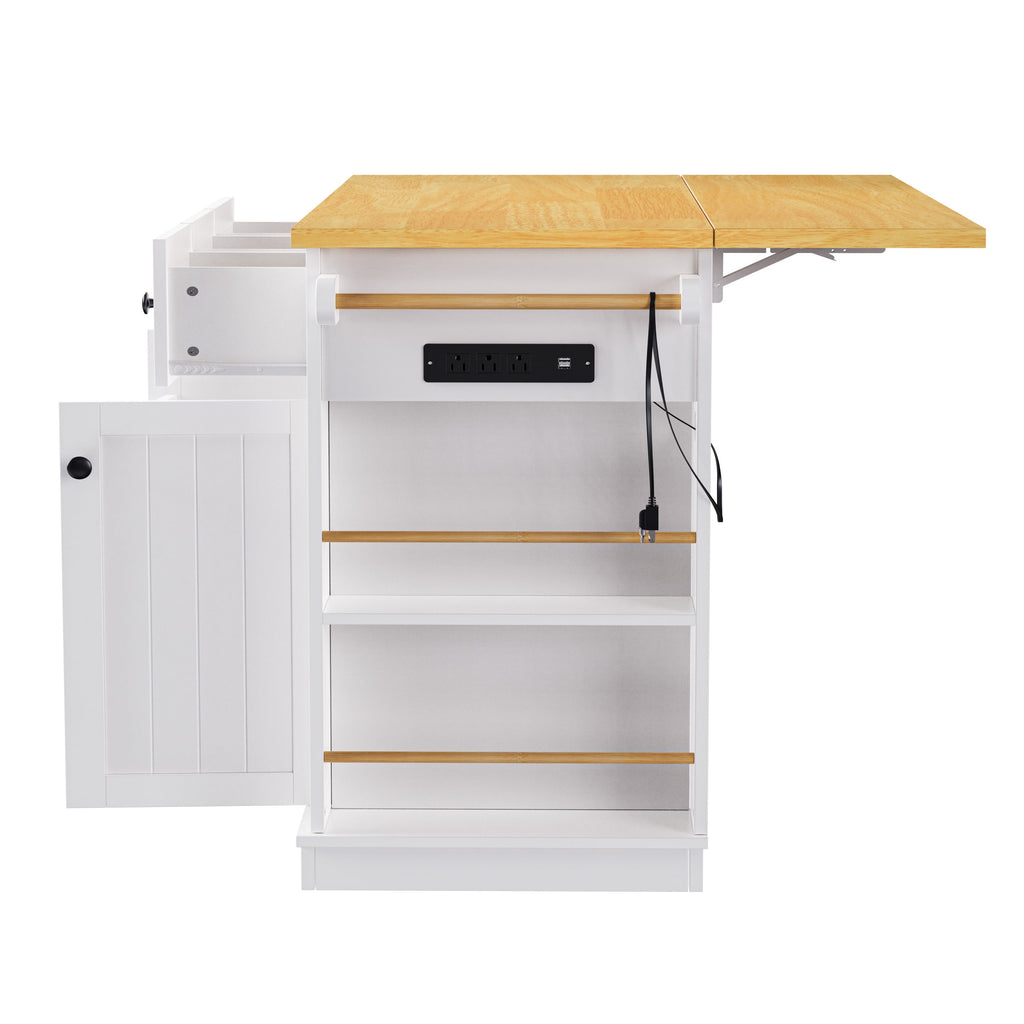 K&K 53inch Large Kitchen Island with Drop Leaf,Power Outlet,Door Internal Storage Rack,Rolling Kitchen Cart on 5 Wheels with 5 Open Side Racks for Kitchen,Black(Two Packages)(Stools not included)