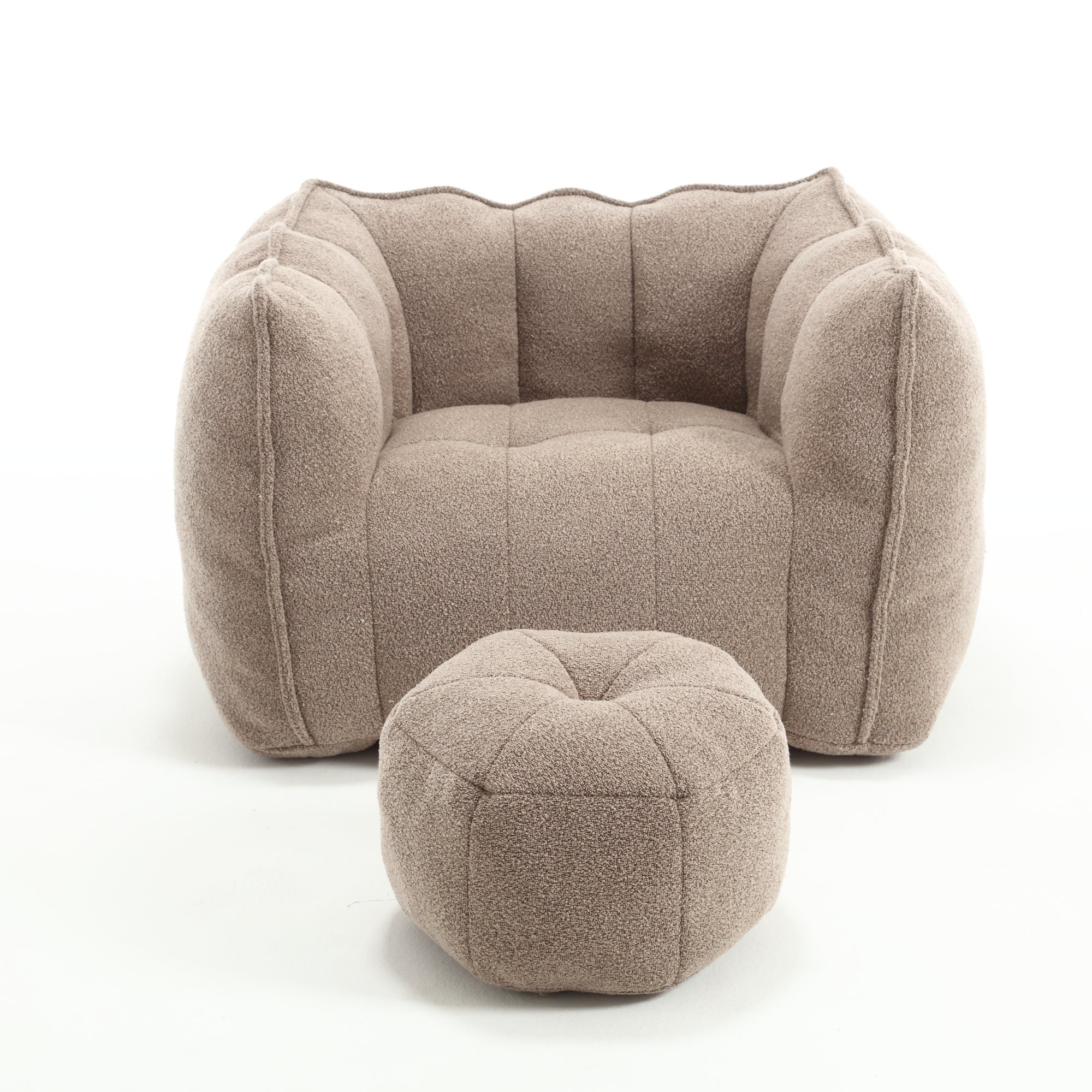 Coffee chenille bean bag chair with footrest — front view