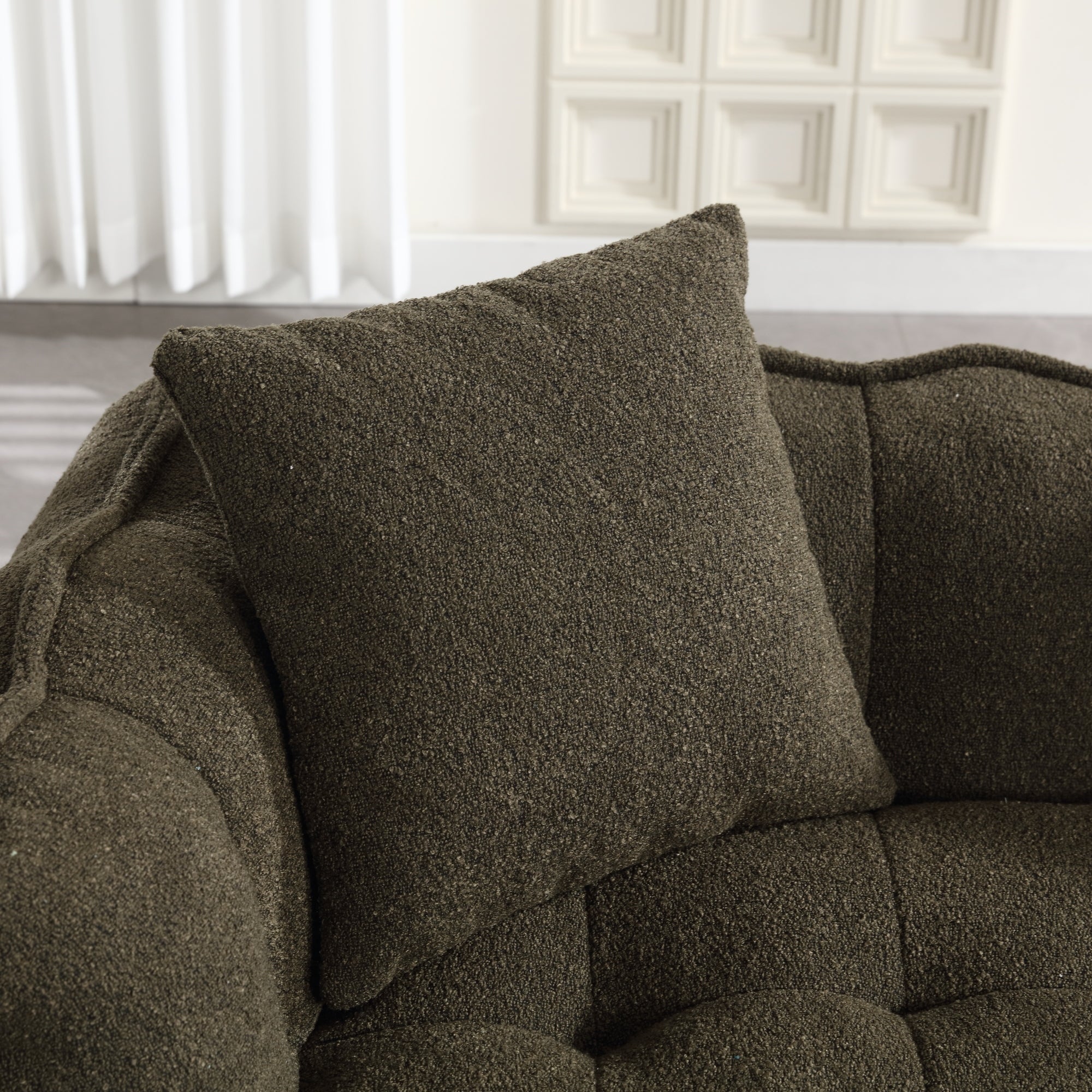Olive green bean bag chair — front angle view