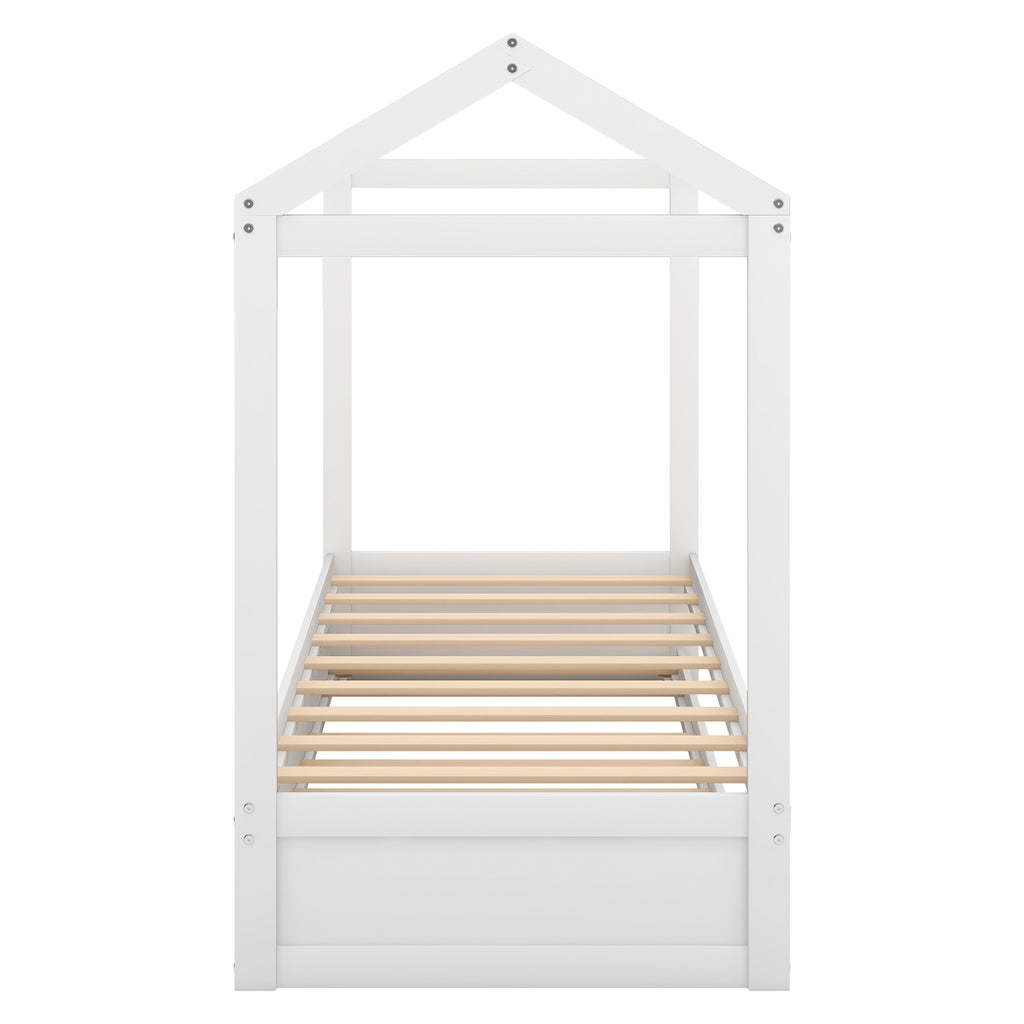 Twin house bed pre-drilled assembly and dimension reference