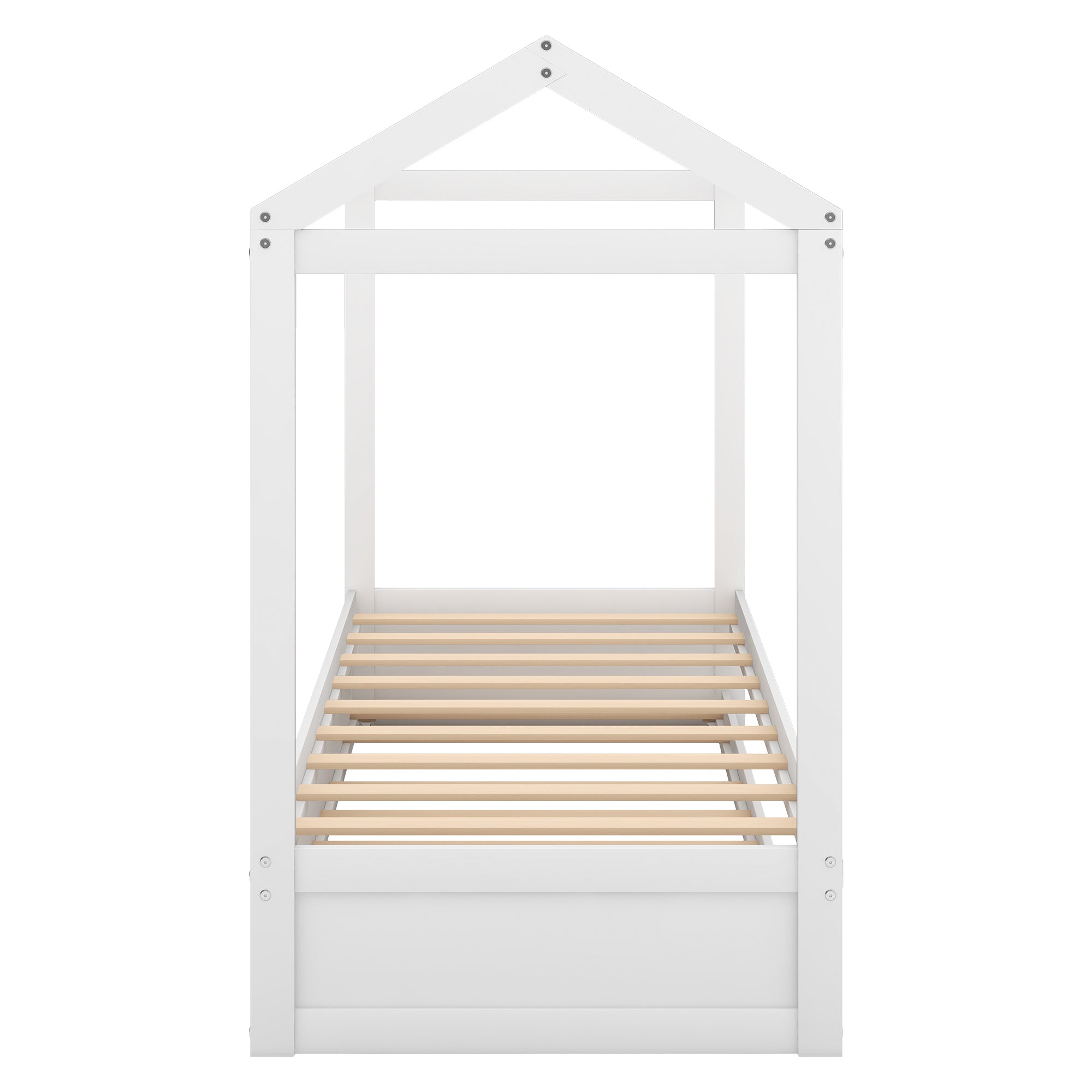 Twin house bed pre-drilled assembly and dimension reference
