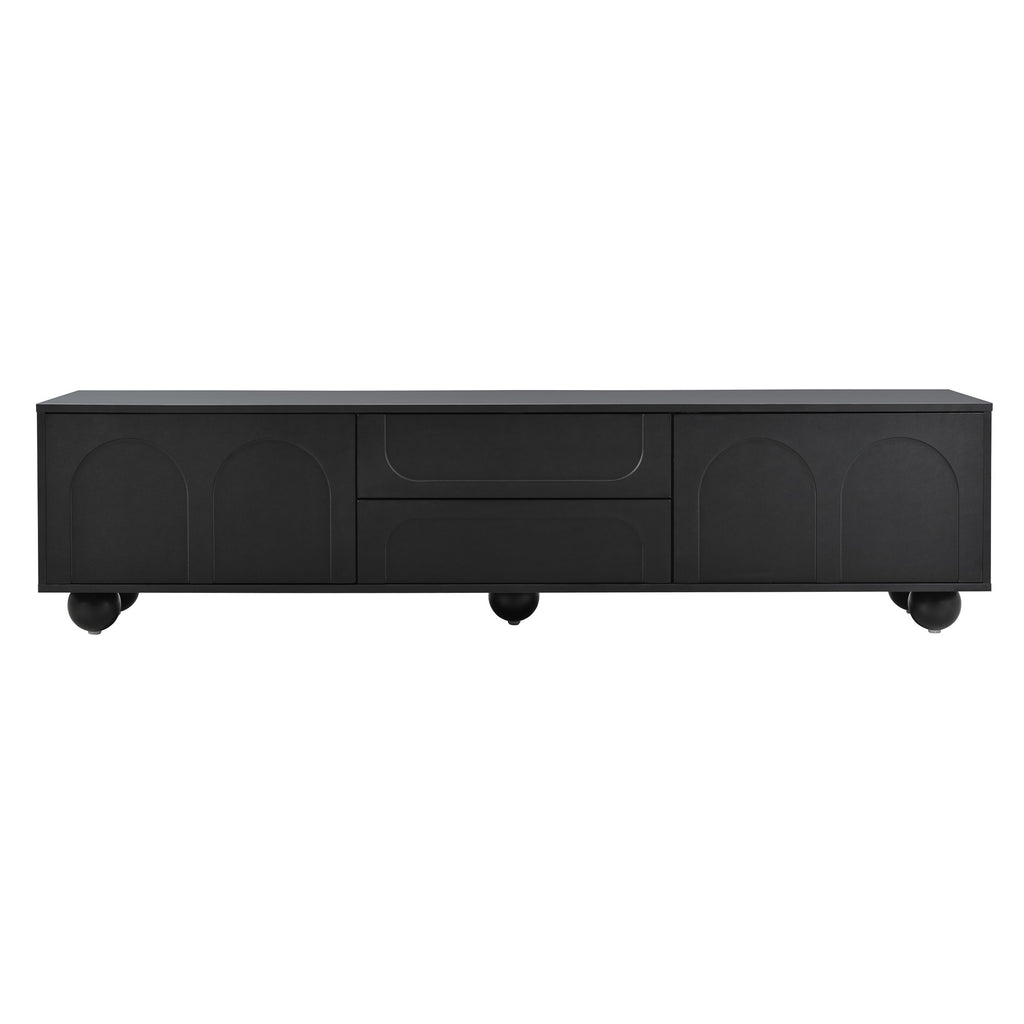 Living room black TV stand side profile