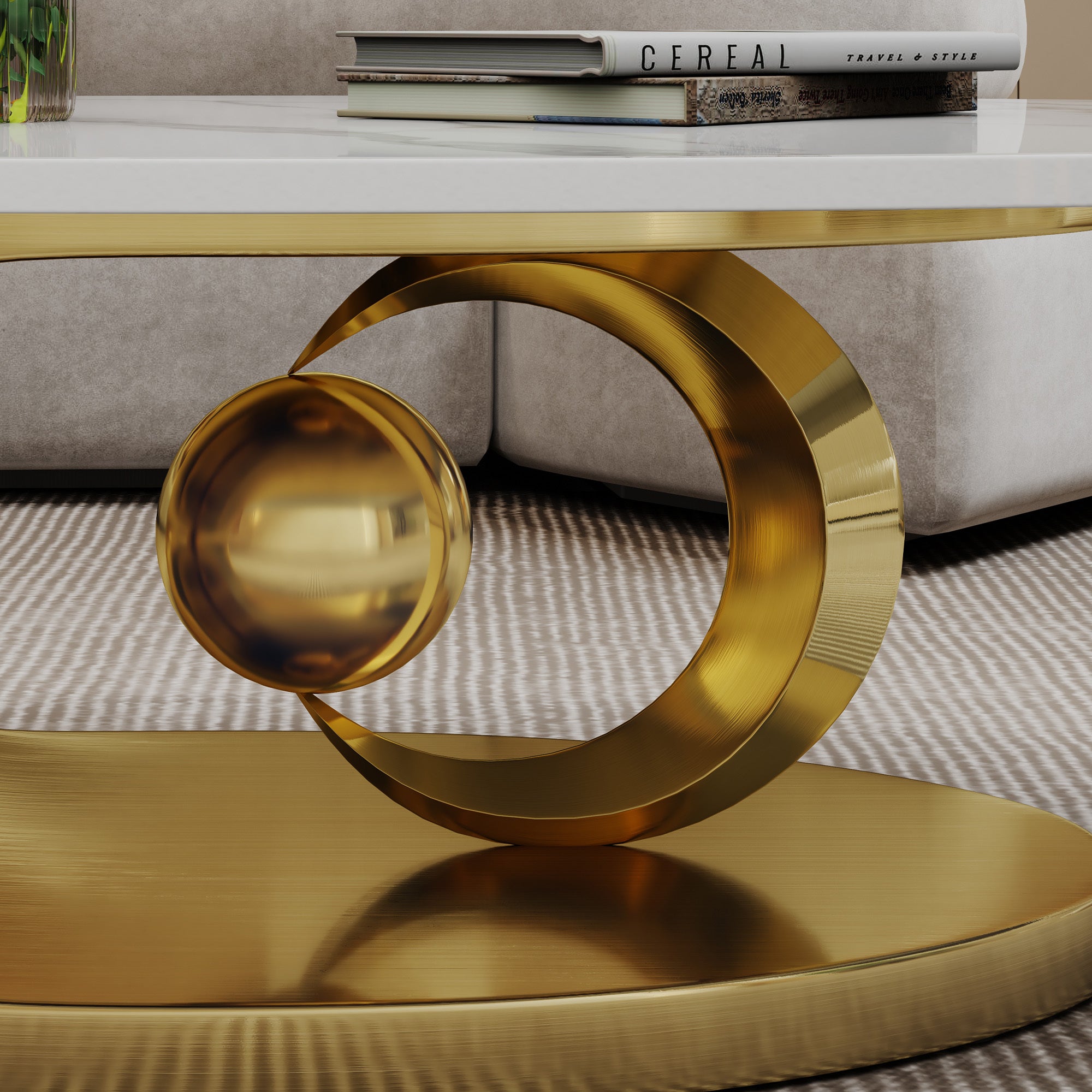 Stainless steel curved base coffee table side profile