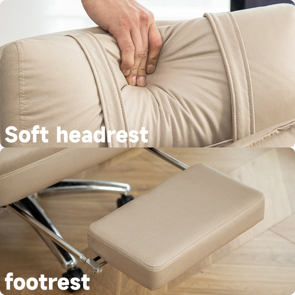Beige tech-leather desk chair with headrest