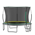 Green 12-foot springfree no-gap trampoline with safety enclosure — front view