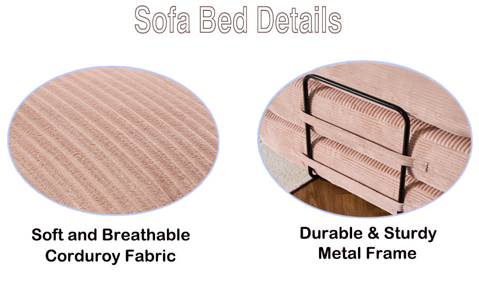 Convertible Sleeper Sofa Bed with Cylindrical Pillow, Corduroy Folding Mattress Couch with Fixed-Shape Frame, Floor Sofa Lounge Couch for Living Room Bedroom Black