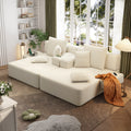 Oversized Double Plush Corduroy Chaise Lounge Sofa Bed,Convertible Sleeper Couch Bed w/ Storage Pockets,3 Soft Pillows,Multi-Functional Frameless Sofa Couch for Apartment,Home Theater,Dorm,Beige/White
