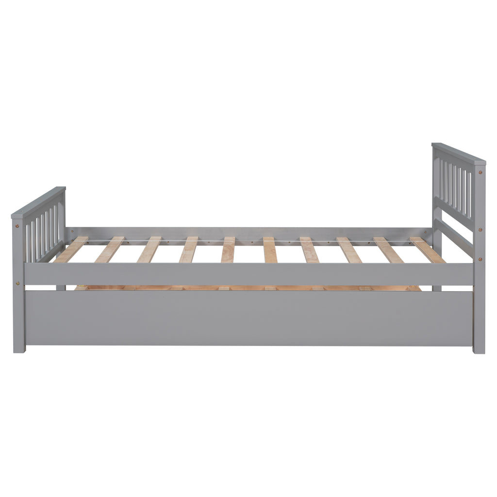 Gray twin platform bed side profile