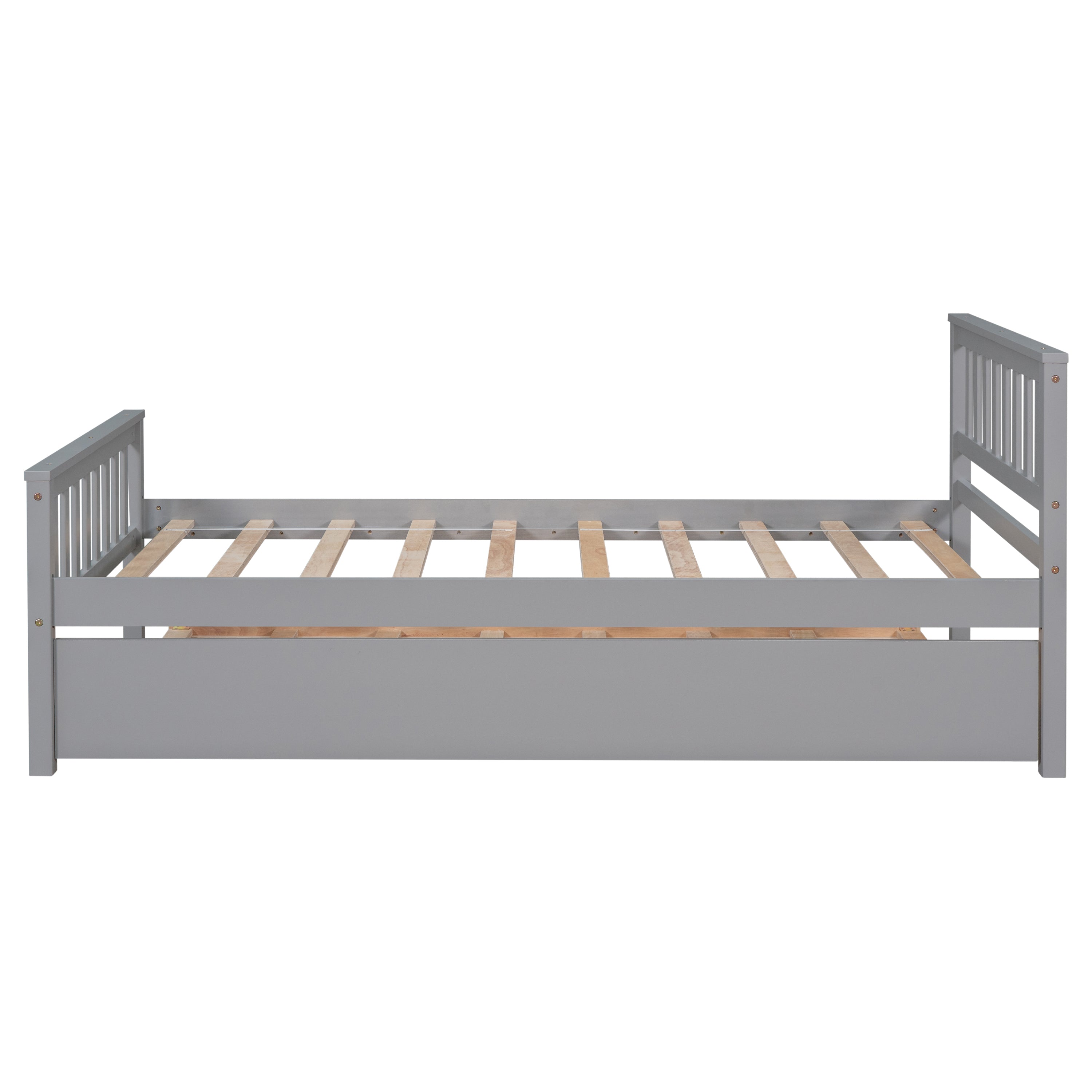 Gray twin platform bed side profile