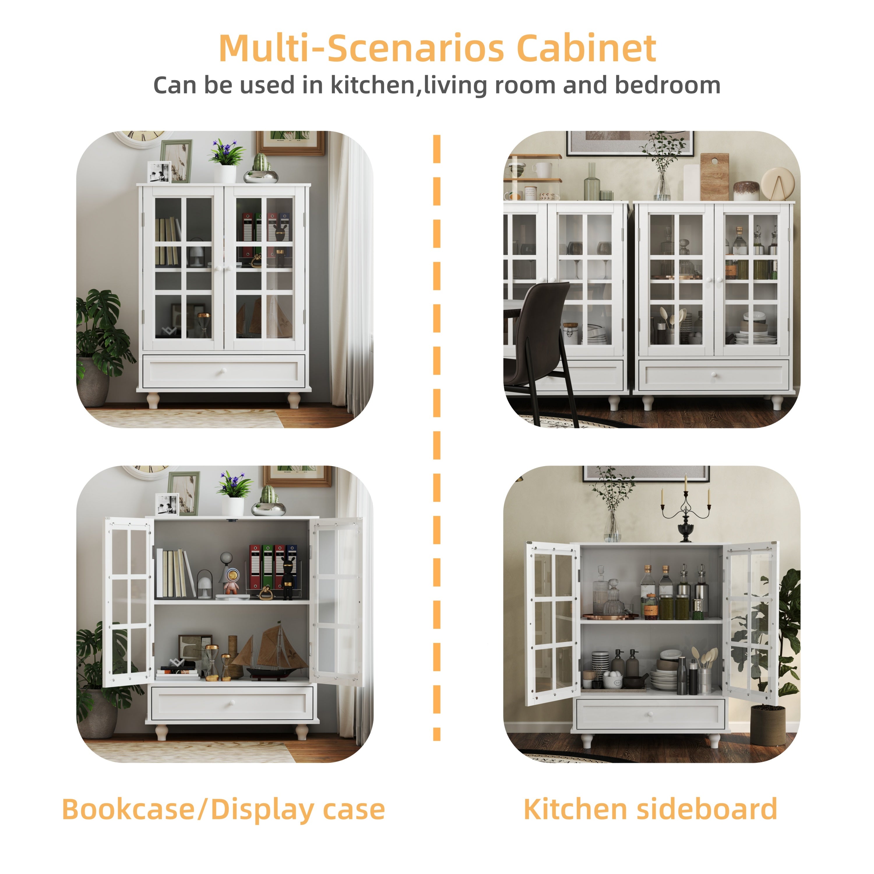 Glass door buffet cabinet dining room placement