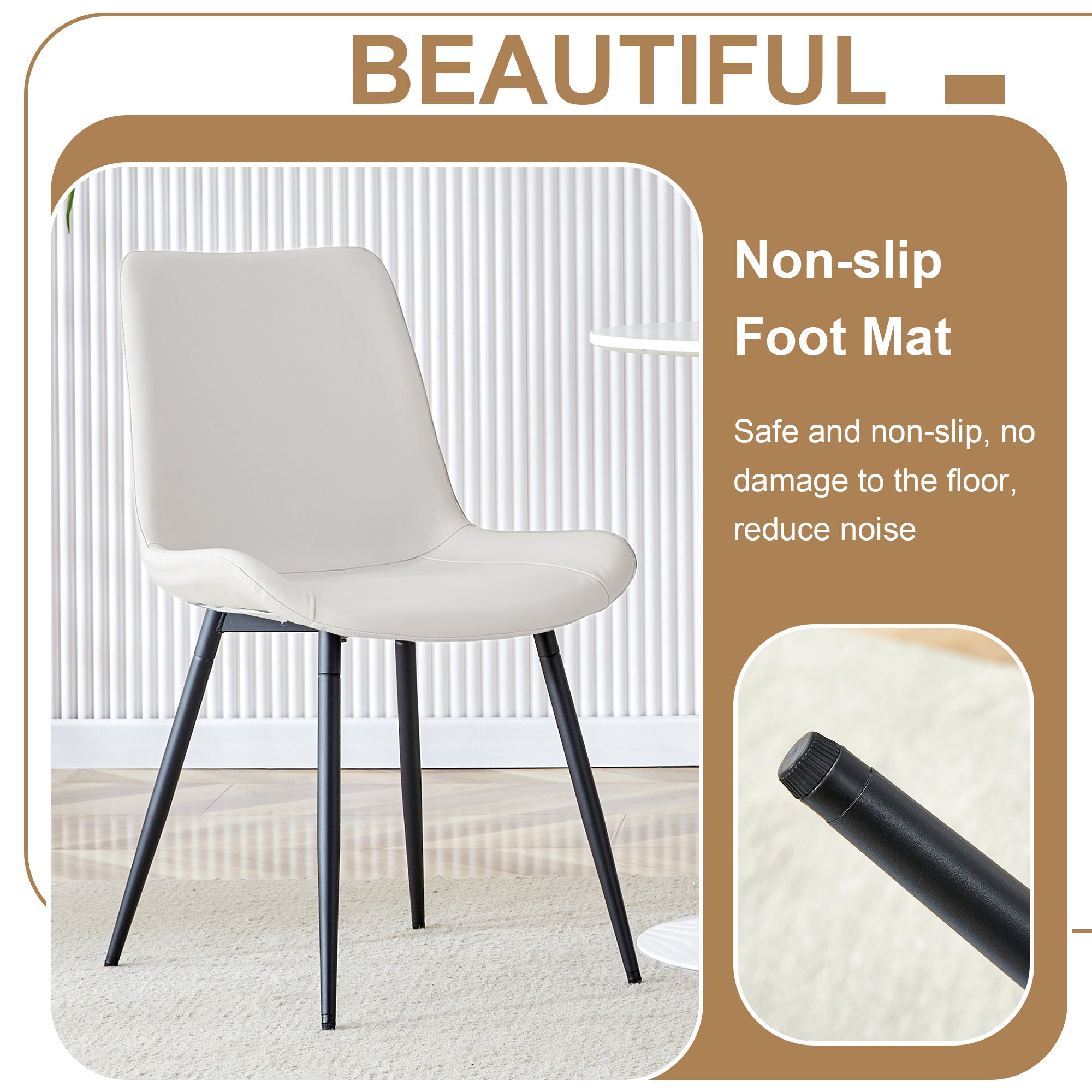 Table and chair set.42 inch modern minimalist brown wood grain round dining table set.Paired with 6 Black Artificial PU Chairs With Curved Widened Cushion Design. Suitable for dining rooms,office,etc.