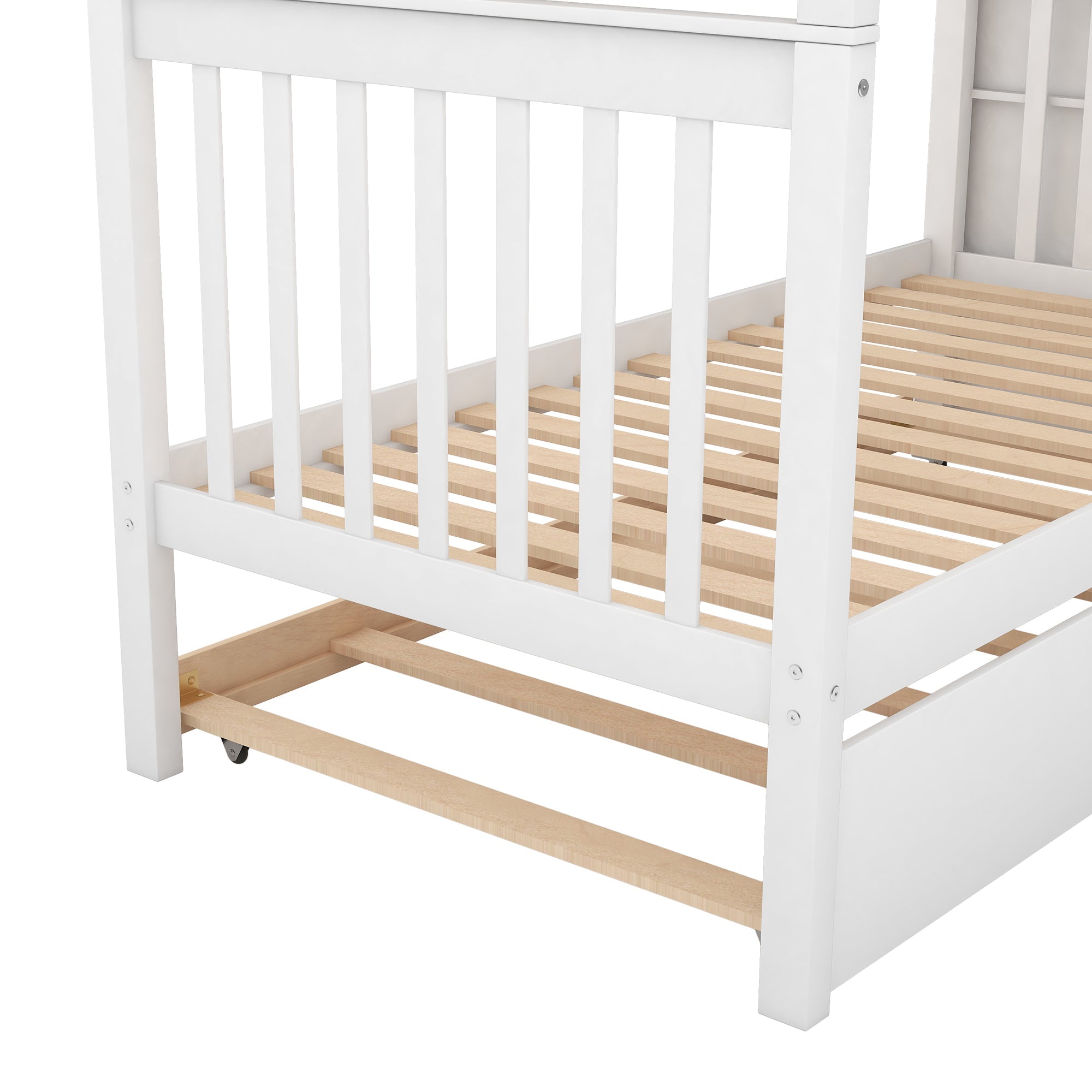 Twin-over-Twin Bunk Bed with Trundle & Storage Shelves