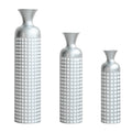 3 Pack Silver Metal Vase Set, Nested Semi-Handcrafted Embossed Vases, Modern Decorative Centerpieces for Home, Floor, Living Room, Fireplace, Not Waterproof