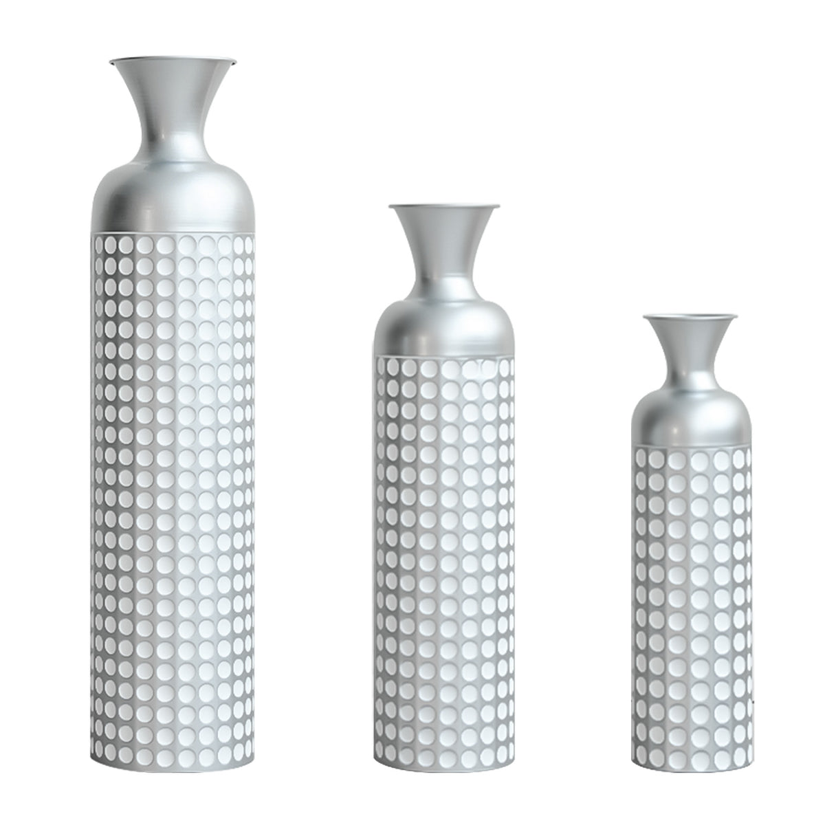 3 Pack Silver Metal Vase Set, Nested Semi-Handcrafted Embossed Vases, Modern Decorative Centerpieces for Home, Floor, Living Room, Fireplace, Not Waterproof