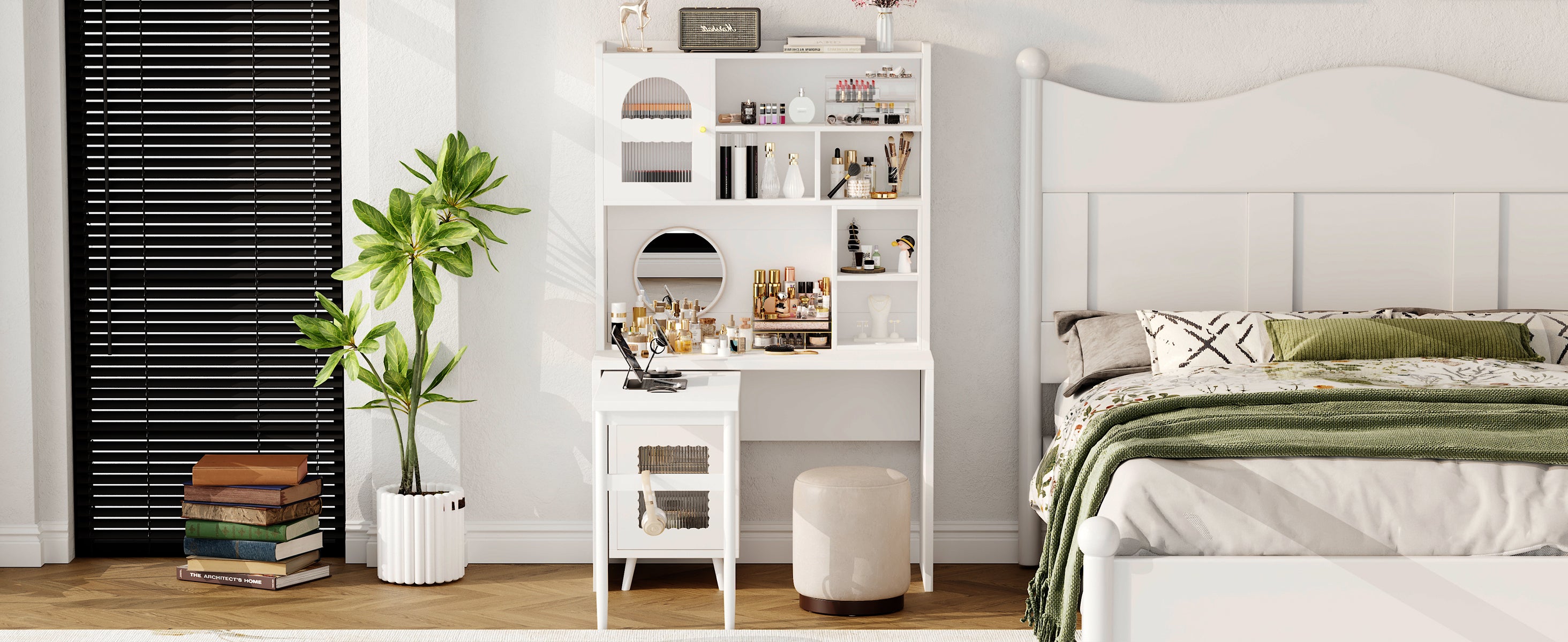White computer desk drawer interior storage compartment