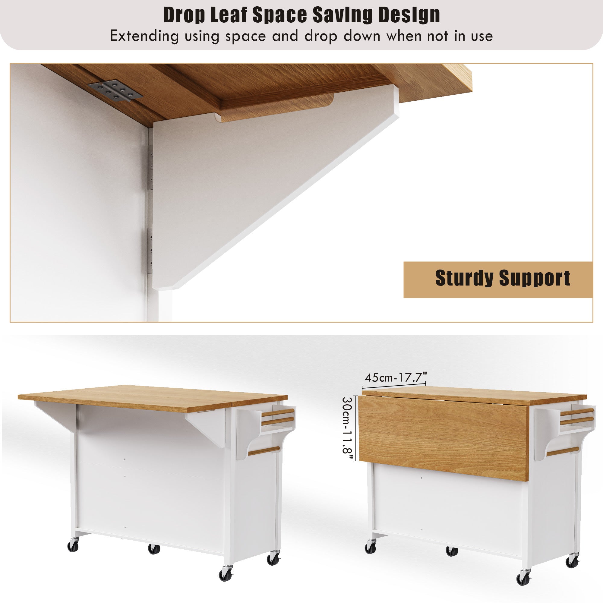 K&K 52'' Kitchen Island with Drop Leaf, Embossed Texture Kitchen Island on Wheels with Spice Rack, Towel Rack, 2 Doors and 5 Drawers, Kitchen Storage Cart with Adjustable Shelf for Kitchen, Blue Grey