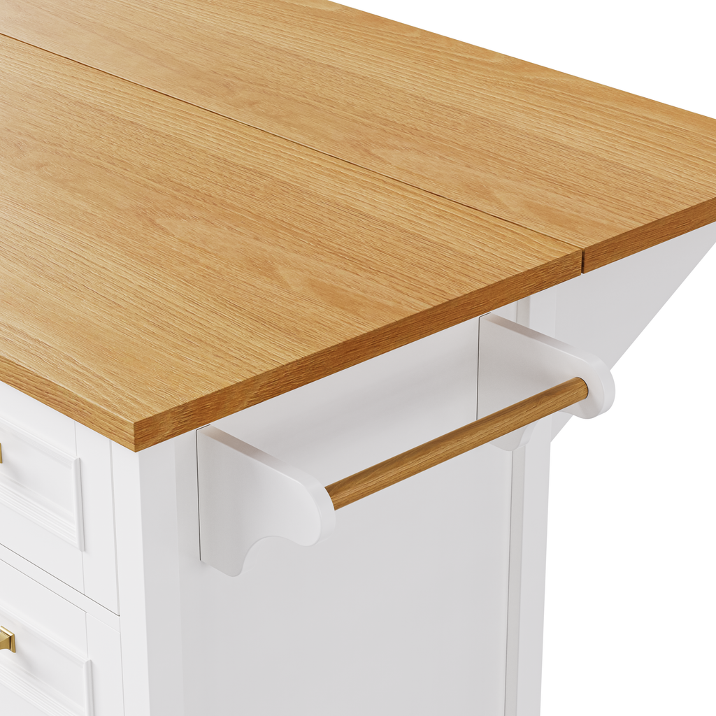 K&K 52'' Kitchen Island with Drop Leaf, Embossed Texture Kitchen Island on Wheels with Spice Rack, Towel Rack, 2 Doors and 5 Drawers, Kitchen Storage Cart with Adjustable Shelf for Kitchen, Blue Grey