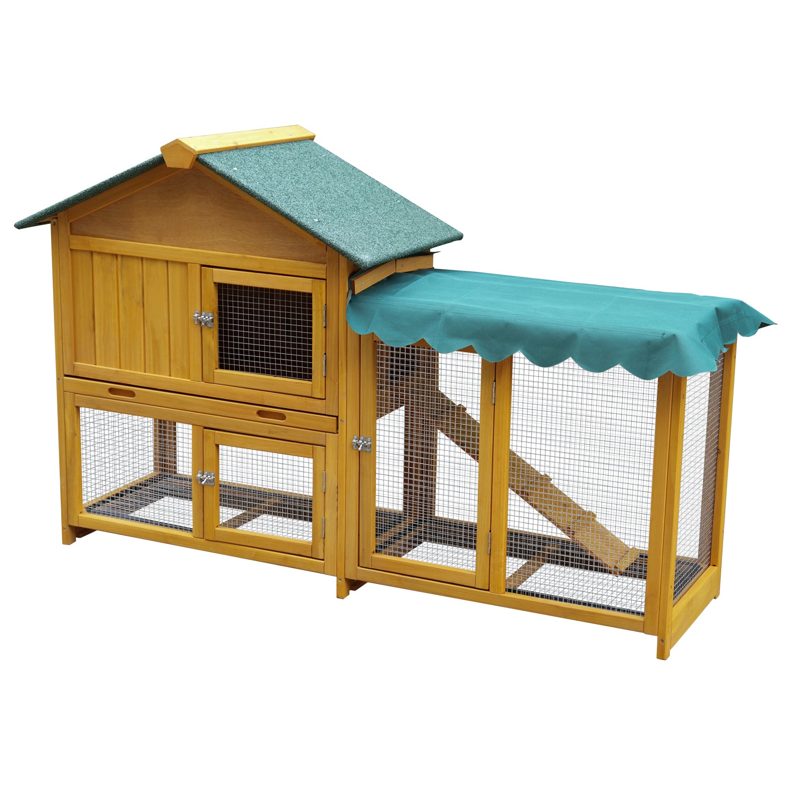 Rabbit Hutch, Indoor Bunny Cage, Outdoor Rabbit Cages with Run, Pet House with Deeper No Leak Tray, UV Panel, Removable Bottom Wire Mesh for Small Animals,Removable waterproof and sun protection cover