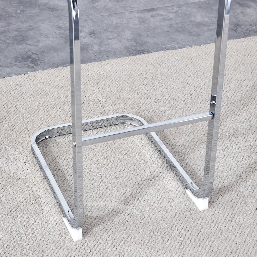 Modern and beautiful bar stool upholstered in PU leather with C-shaped silver metal legs for dining rooms, kitchens, terraces and guest office chairs.(set of 6) (white+PU)