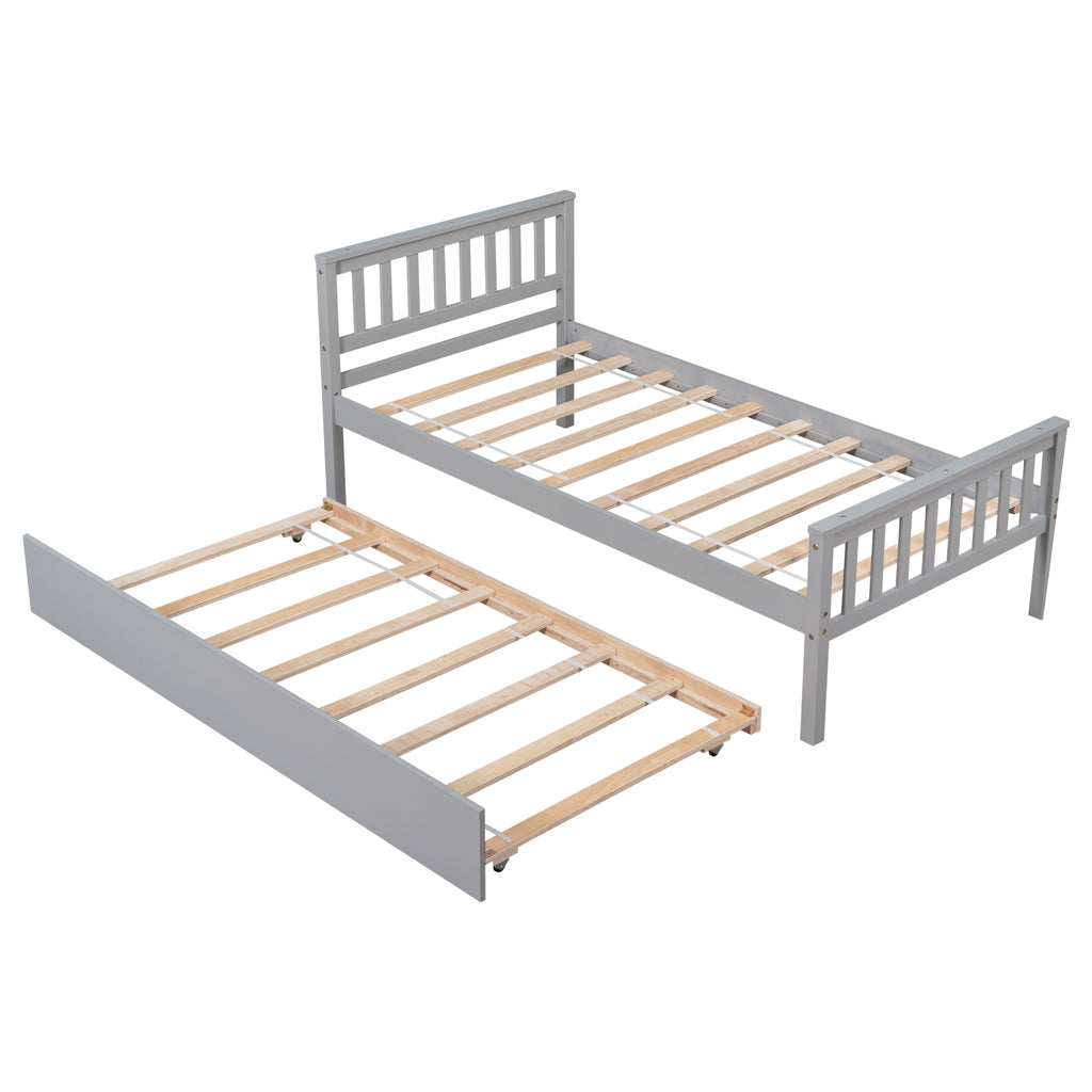 Gray platform bed footboard and slat support