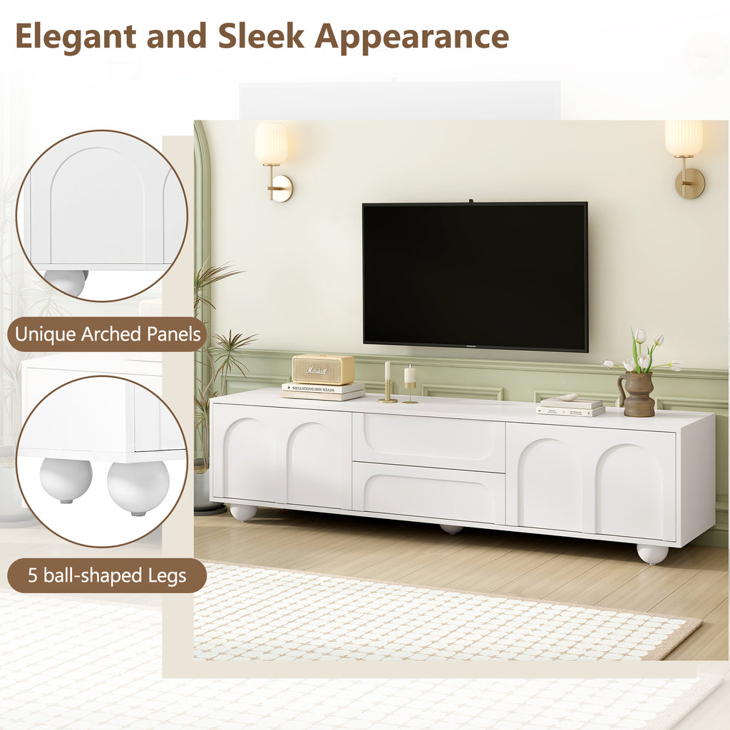 Minimalist cream TV stand with two drawers angle view